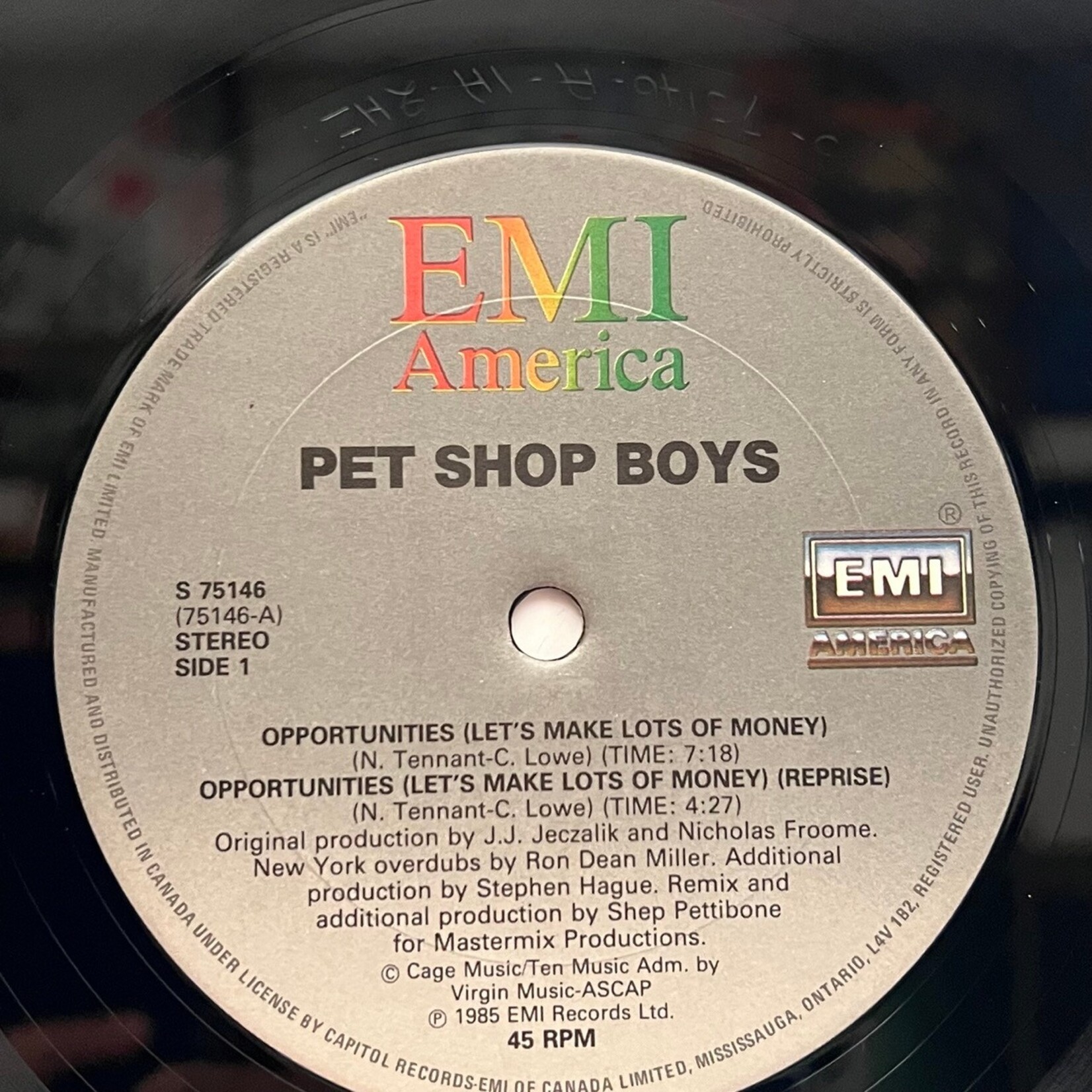 [Nick's Disk Pics] Pet Shop Boys: Opportunities (Let's Make Lots of Money) (1986, CANADA, 12" EP, VG+)[EMI]