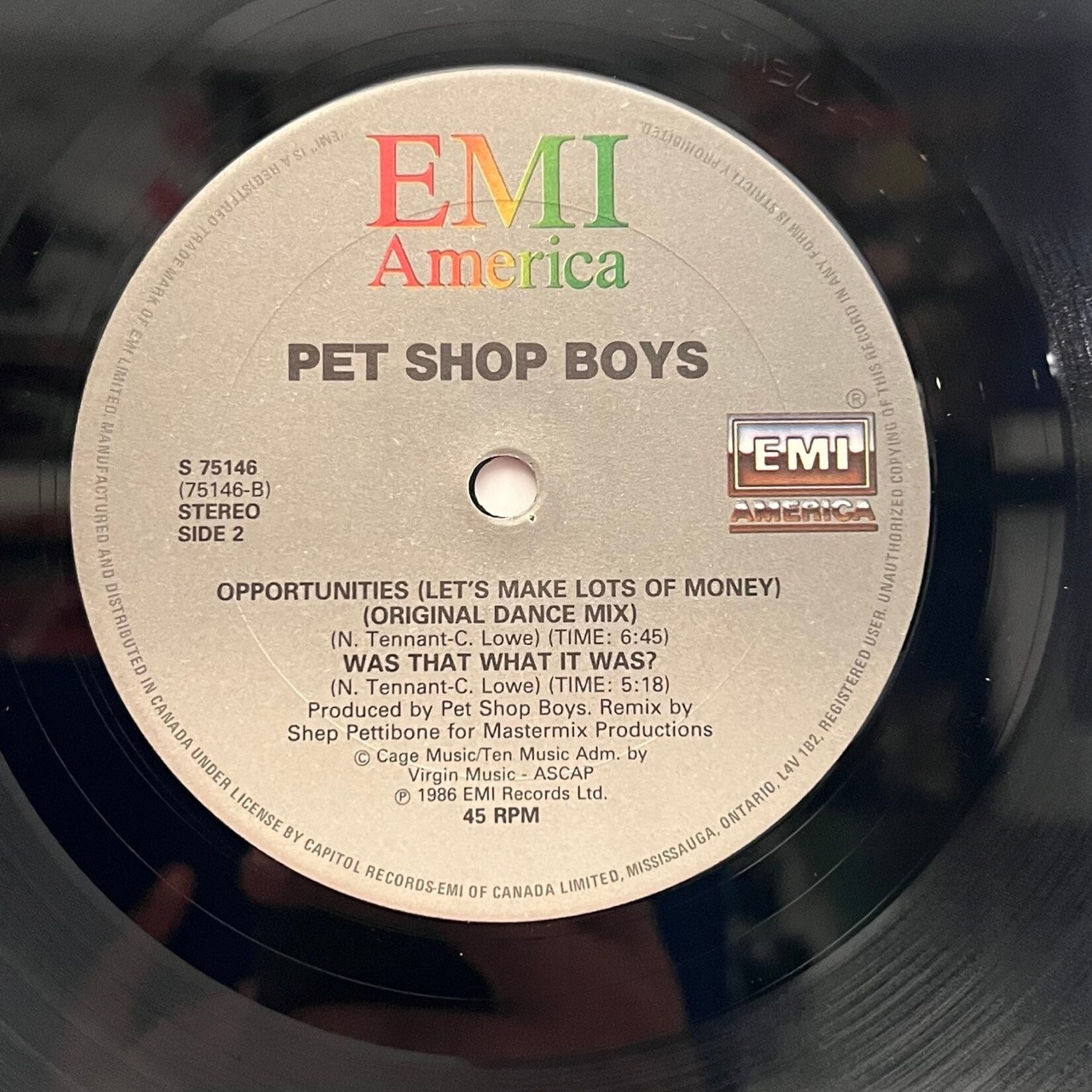 [Nick's Disk Pics] Pet Shop Boys: Opportunities (Let's Make Lots of Money) (1986, CANADA, 12" EP, VG+)[EMI]