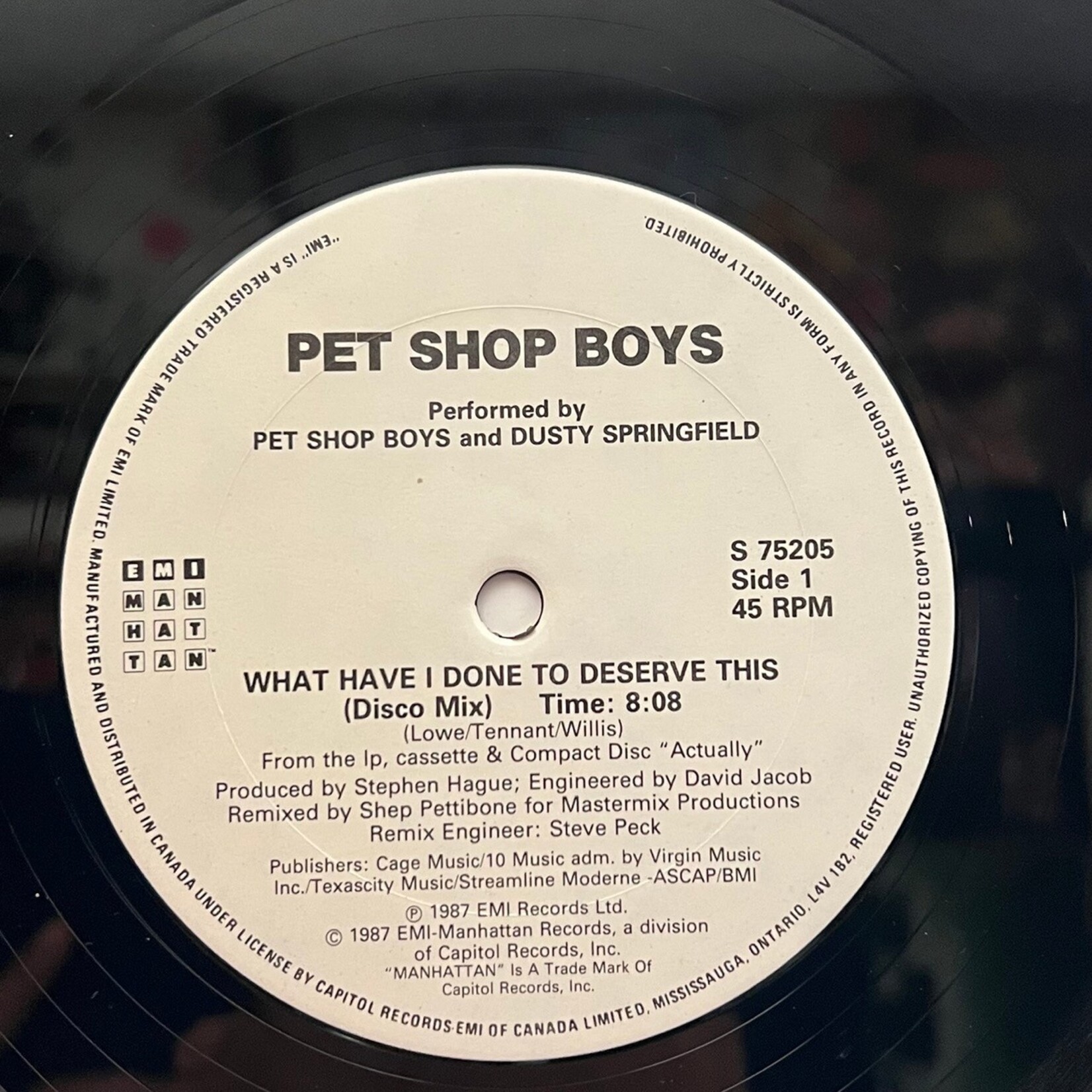 [Nick's Disk Pics] Pet Shop Boys: What Have I Done To Deserve This/Rent (w/ Dusty Springfield) (1987, CANADA, 12", VG+)[EMI]