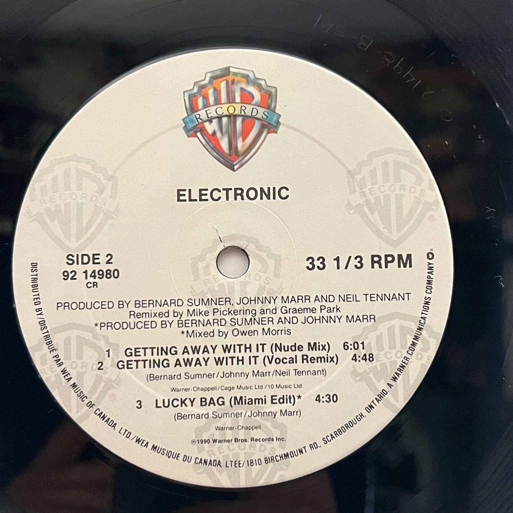[Nick's Disk Pics] Electronic: Getting Away With It  (1990, USA, Smiths, New Order + Pet Shop Boys Collab, 12" EP, VG+) [WARNER]