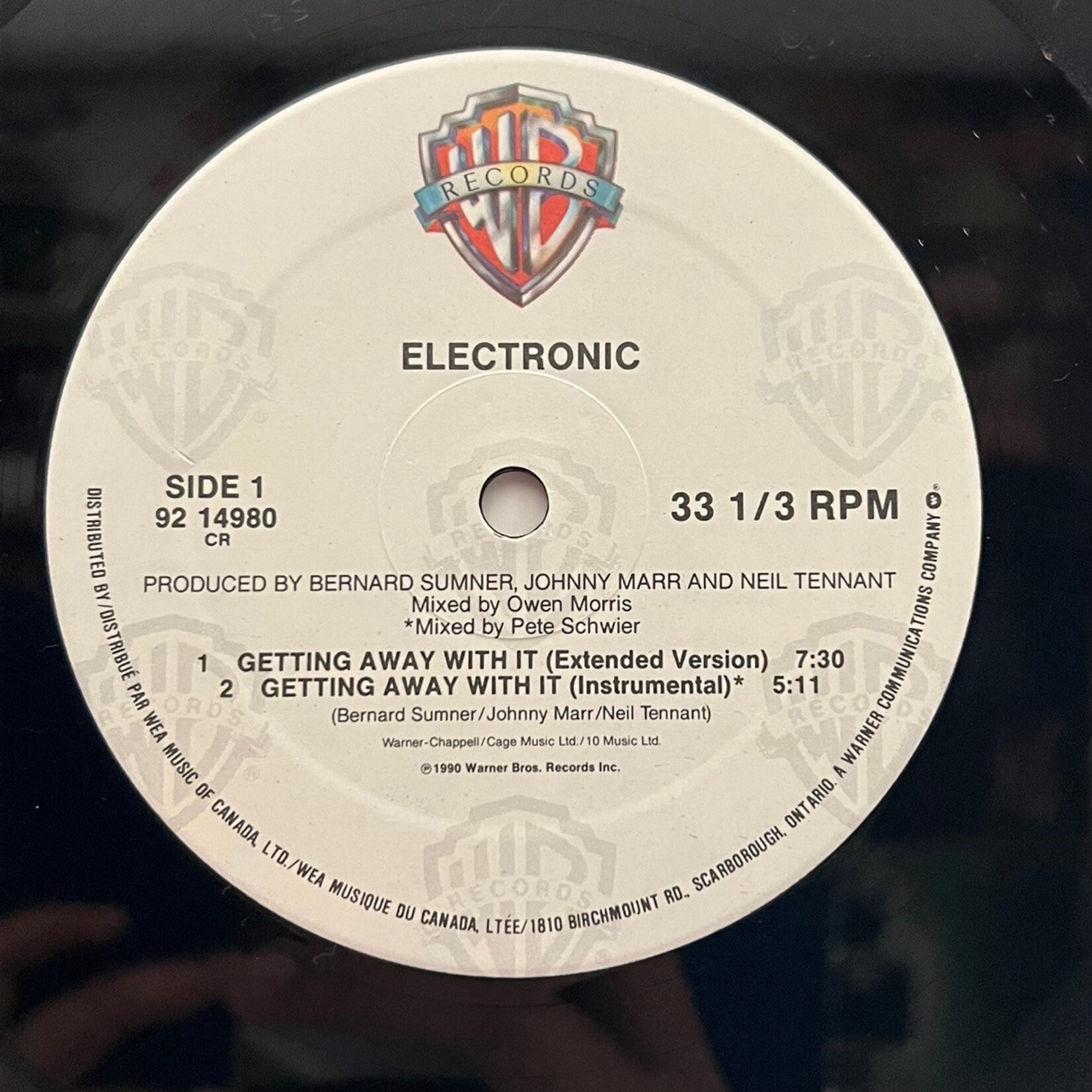 [Nick's Disk Pics] Electronic: Getting Away With It  (1990, USA, Smiths, New Order + Pet Shop Boys Collab, 12" EP, VG+) [WARNER]