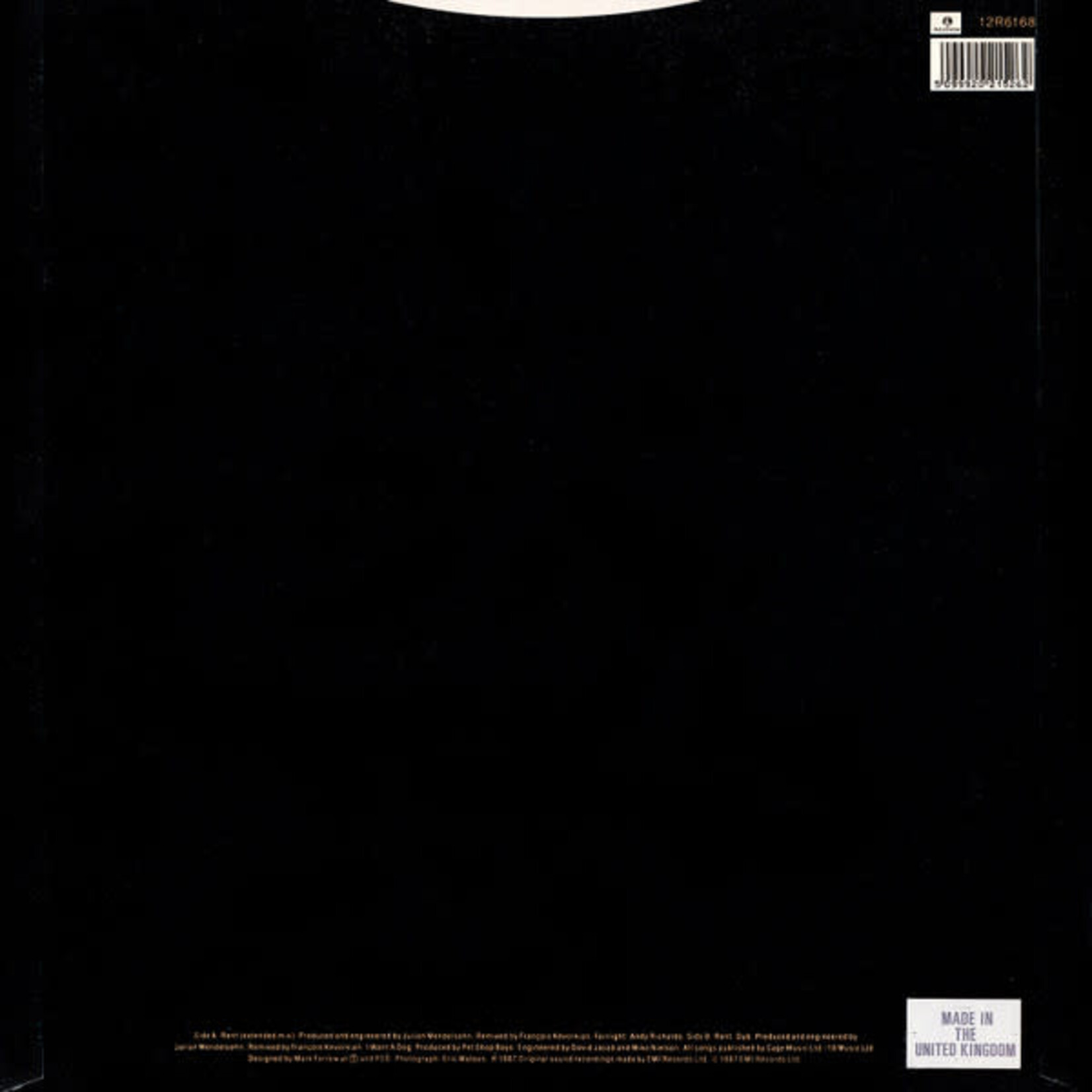 [Nick's Disk Pics] Pet Shop Boys: Rent (1987, UK, Ex) [PARLOPHONE]