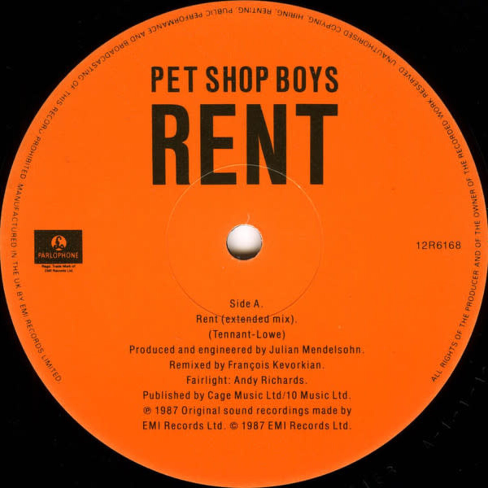 [Nick's Disk Pics] Pet Shop Boys: Rent (1987, UK, Ex) [PARLOPHONE]