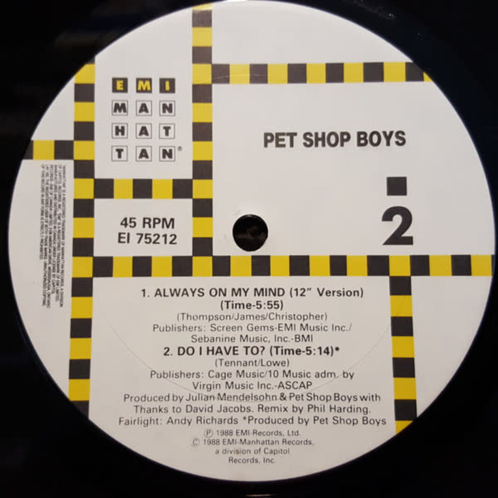 [Nick's Disk Pics] Pet Shop Boys: Always On Mind (1988, CANADA, 12" 45rpm, Ex) [EMI]