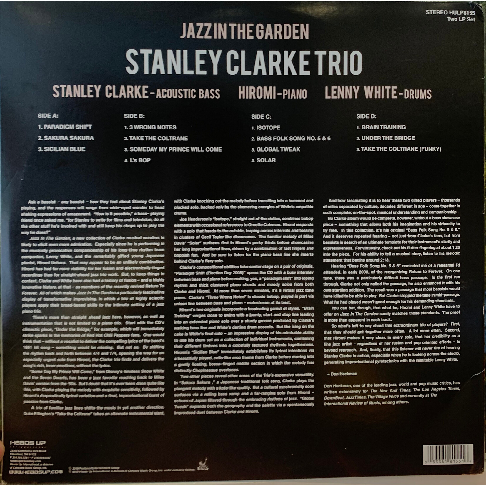 [Kollectible Vinyl] Stanley Clarke Trio with Hiromi & Lenny White: Jazz In The Garden (2009, USA, 2LP, EX) [HEADS UP INTERNATIONAL]