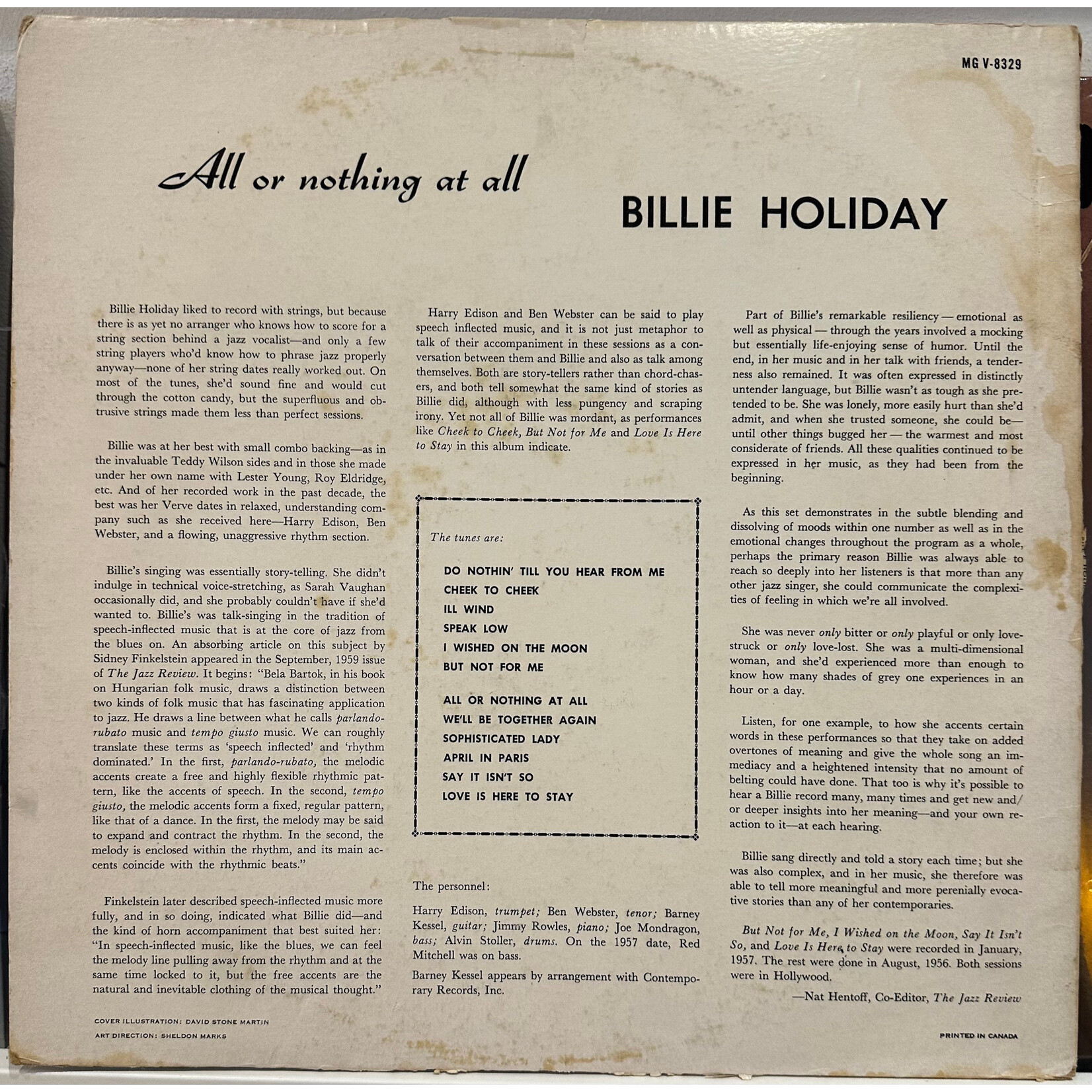 [Kollectible Vinyl] Holiday, Billie: All Or Nothing At All (1959, Canada, VG) [VERVE]