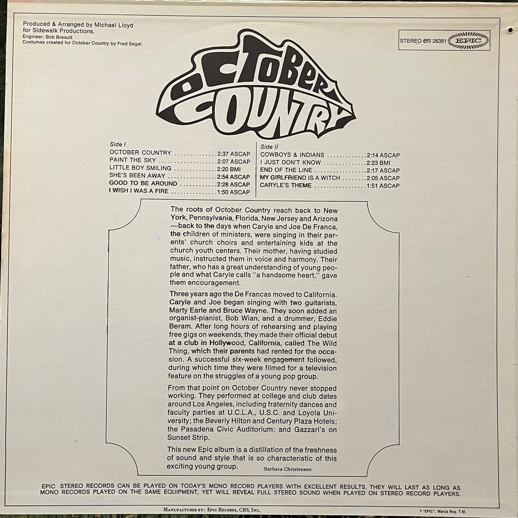 [Nick's Disk Pics] October Country: October Country (1968, Canada, VG+)[EPIC]