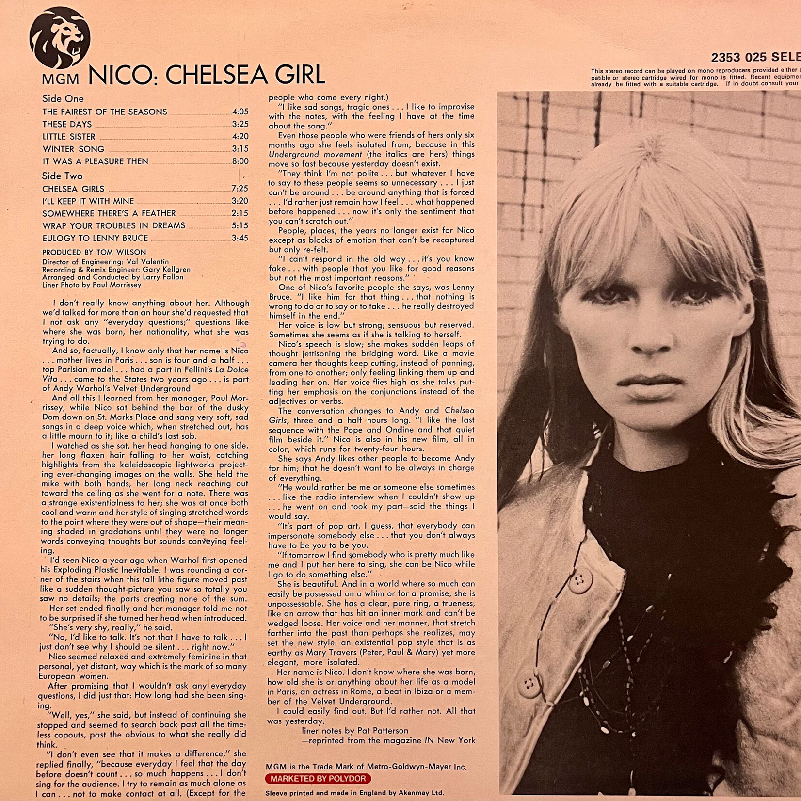 [Nick's Disk Pics] Nico: Chelsea Girl (1971, UK, NM) [MGM]