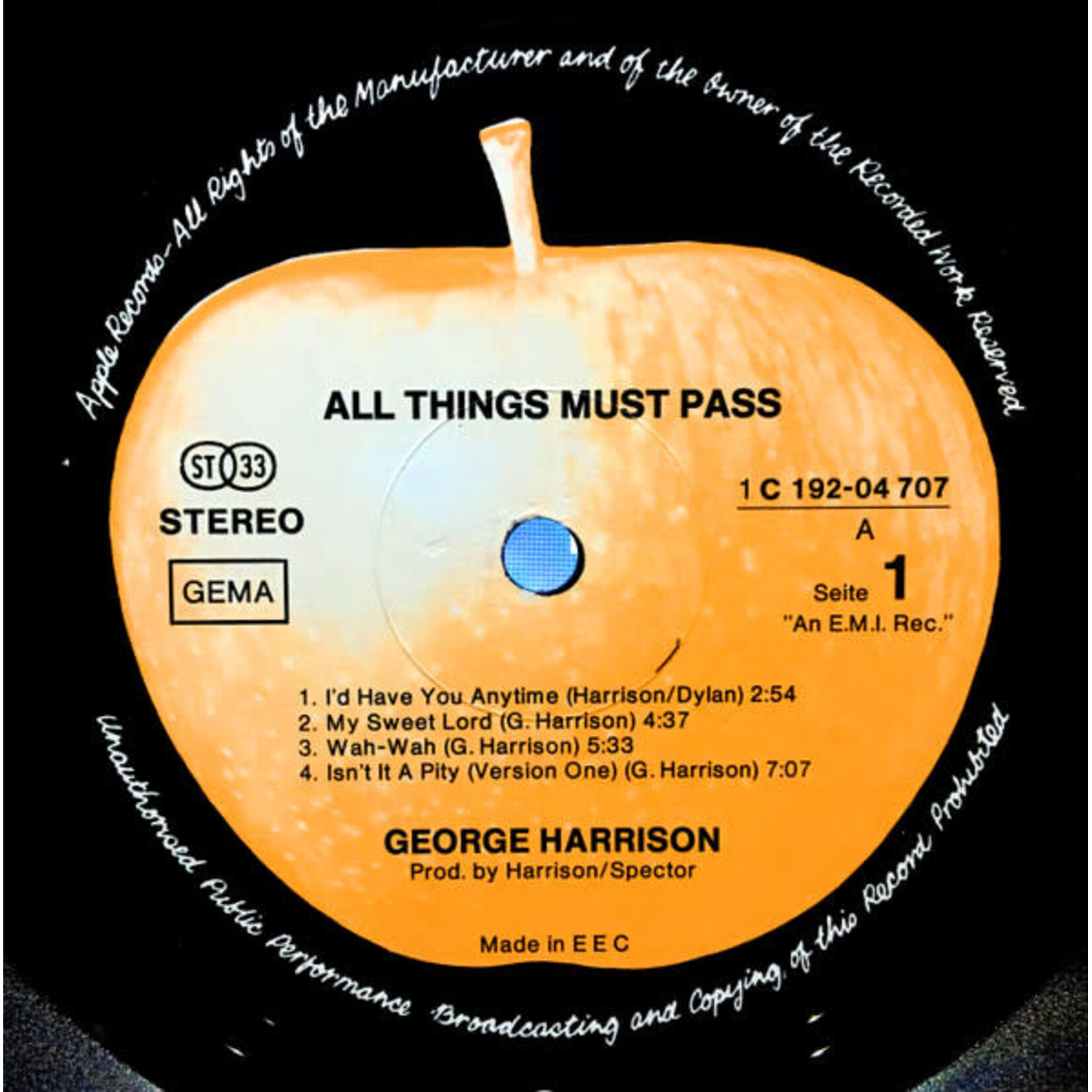 [Nick's Disk Pics] Harrison, George: All Things Must Pass (1970, Germany, W/Poster, NM/VG++) [APPLE]