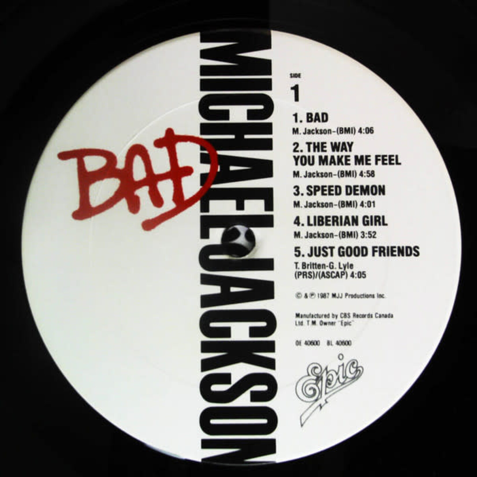 [Nick's Disk Pics] Jackson, Michael: Bad (Original Pressing, In Shrink w/Hype Sticker) [EPIC]