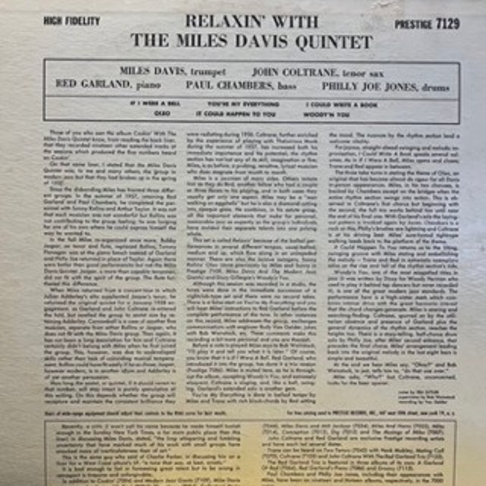 [Nick's Disk Pics] Davis, Miles: Relaxin' With The Miles Davis Quintet (1958, USA, 1st Issue, VG) [PRESTIGE]