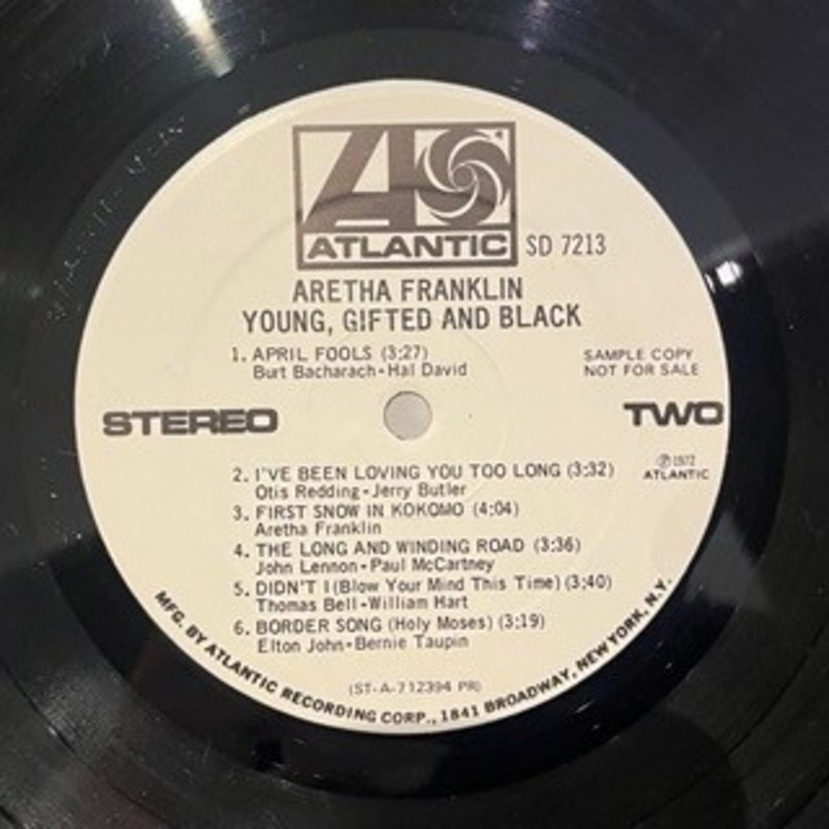 [Nick's Disk Pics] Franklin, Aretha: Young, Gifted and Black (1972, USA, White Promo Label, VG+) [ATLANTIC]