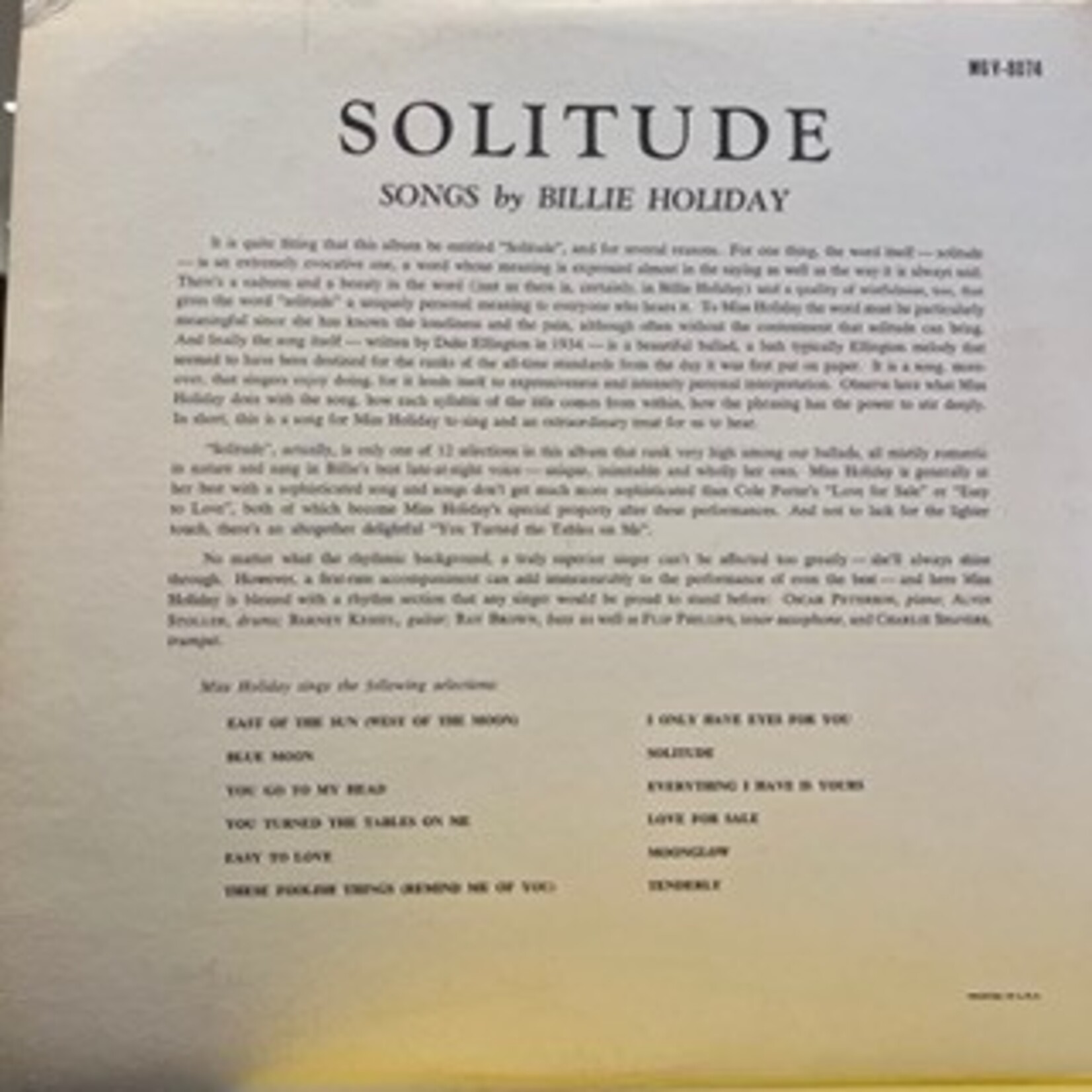 [Nick's Disk Pics] Holiday, Billie: Solitude (1960, USA, VG+) [VERVE]