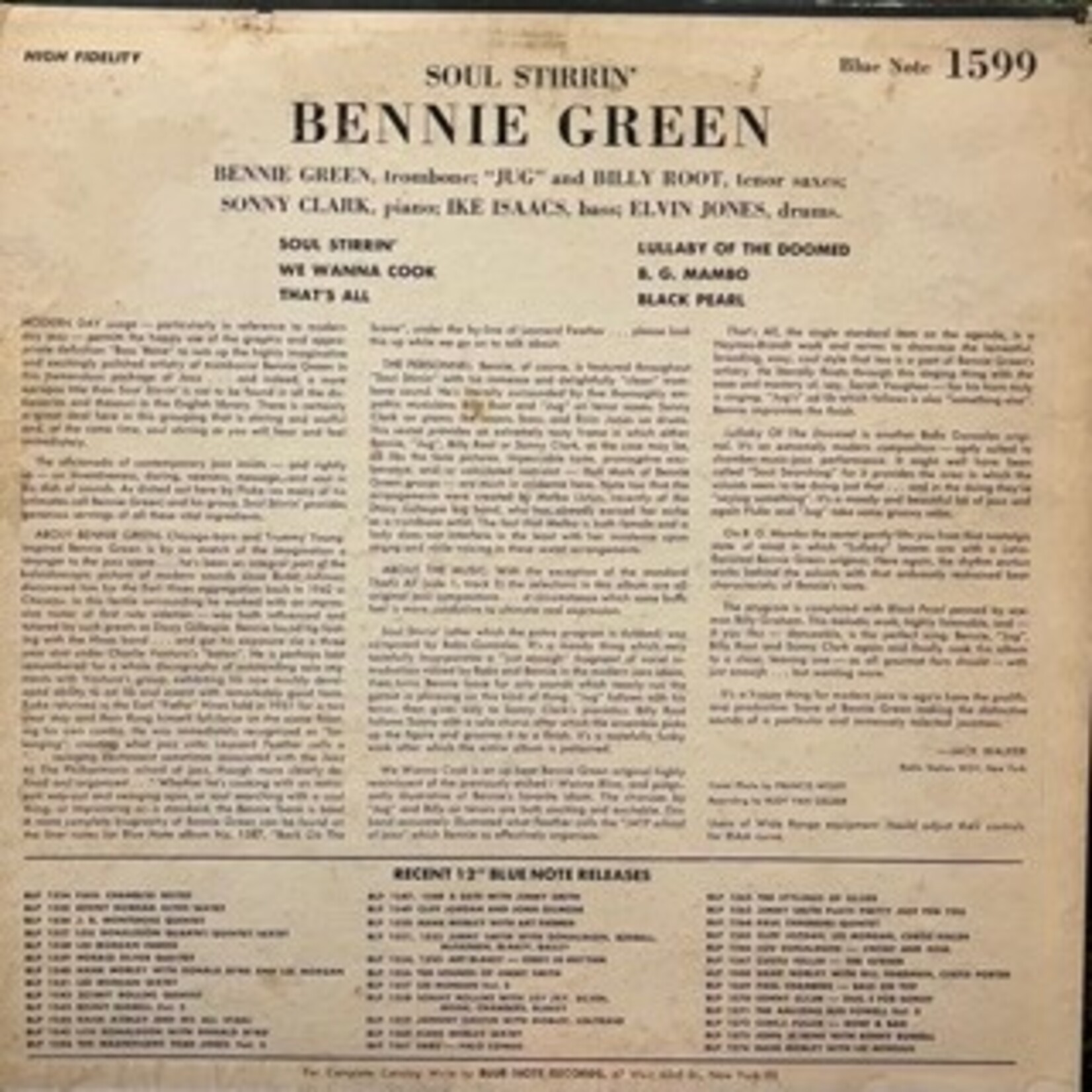 [Nick's Disk Pics] Green, Bennie: Soul Stirrin' (1958, USA, No Trademark, G+) [BLUE NOTE]
