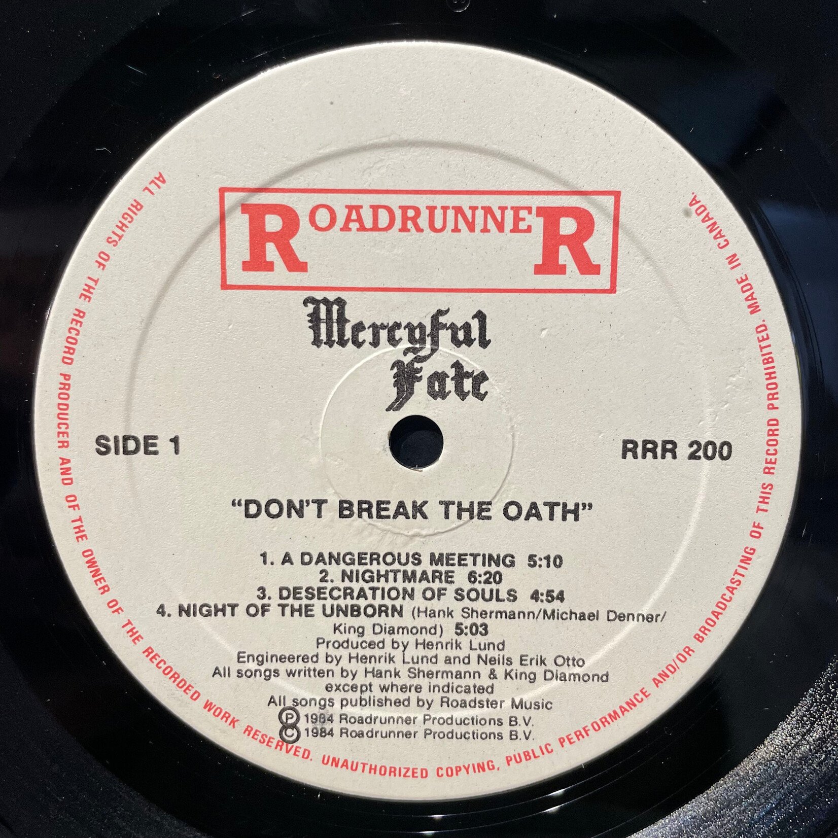 [Kollectible Vinyl] Mercyful Fate – Don't Break The Oath (1984, Canada, w/ Inner, Disc VG+) [ROADRUNNER]