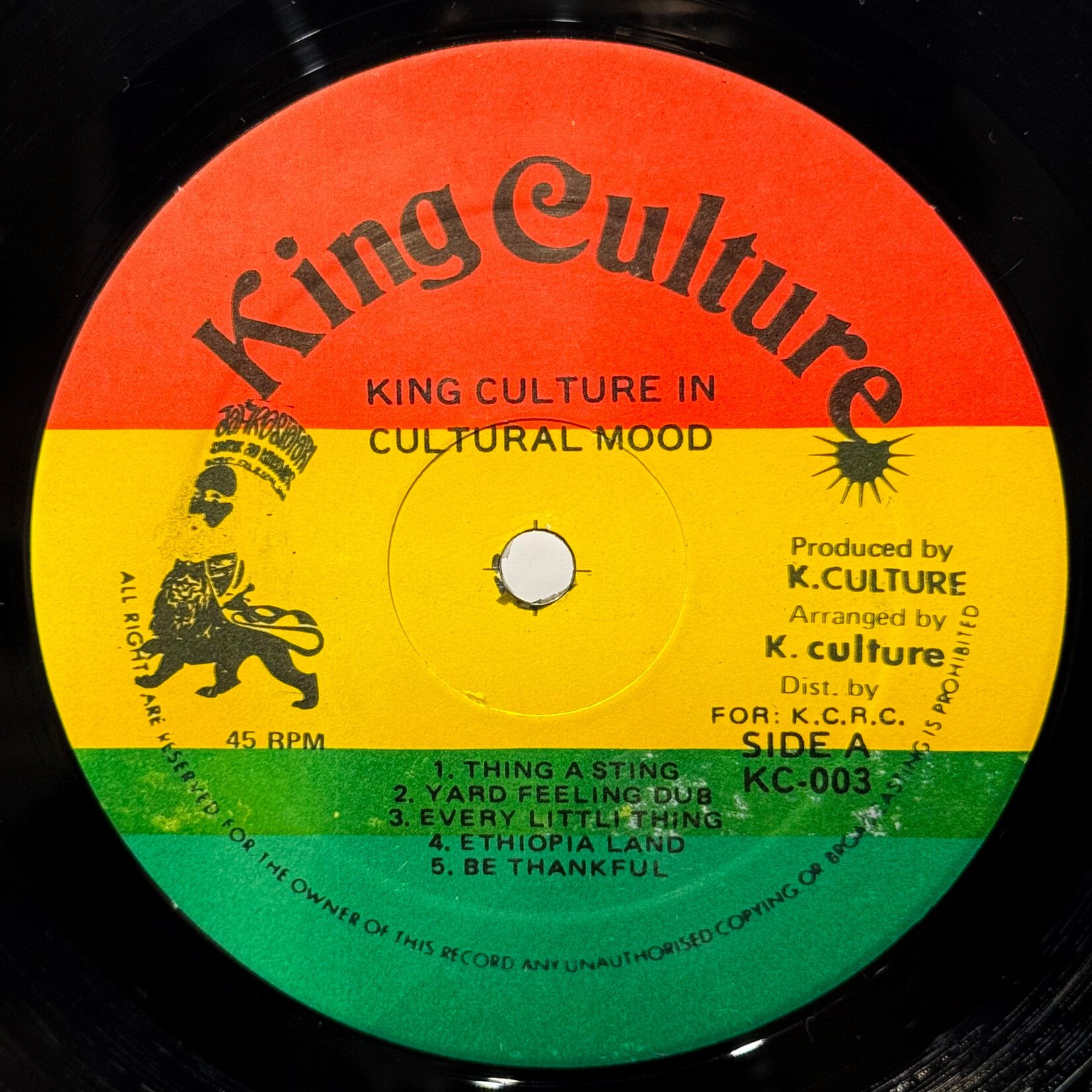 [Kollectible Vinyl] King Culture: King Culture In Cultural Mood (1981, Canada, Disc VG+) [KING CULTURE]