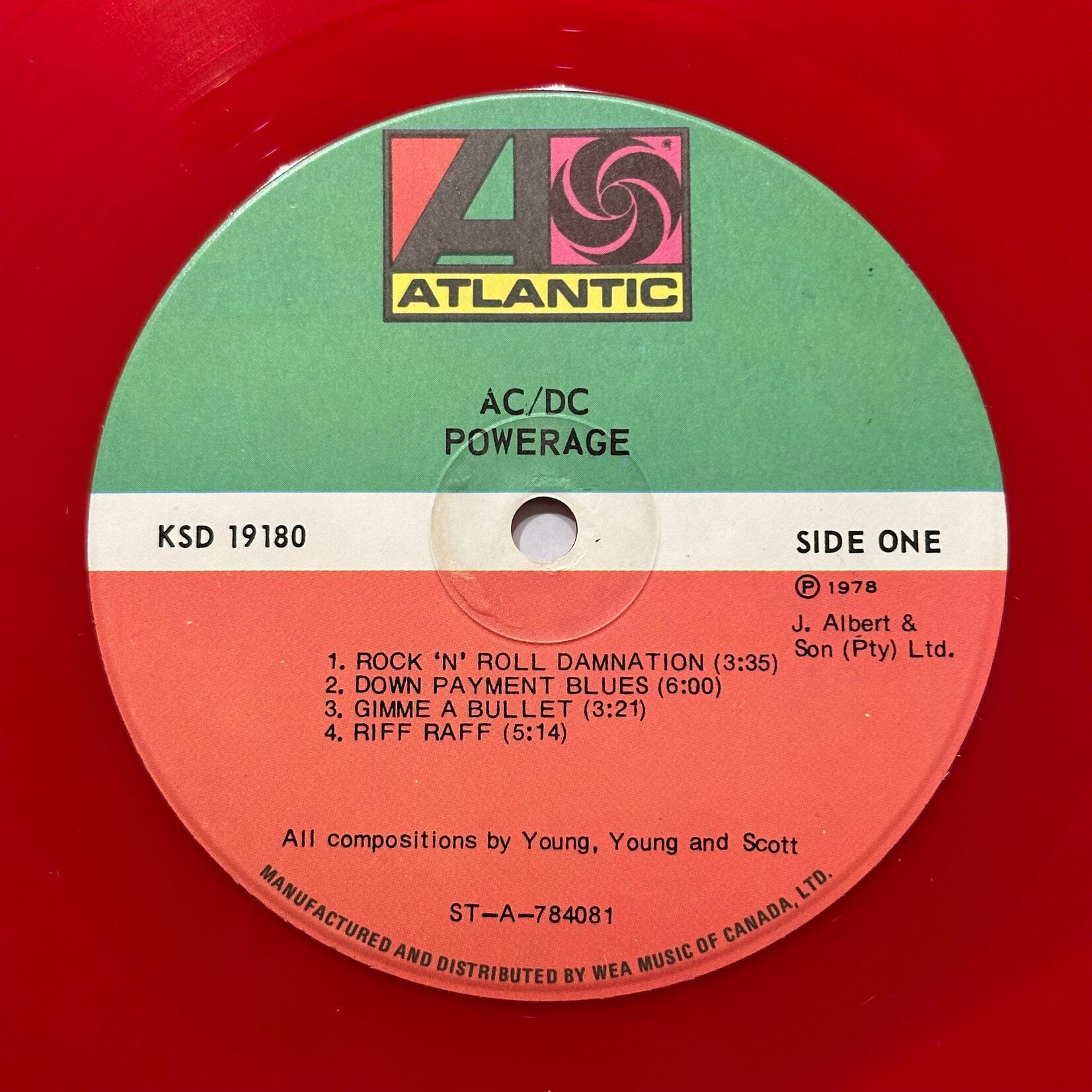 [Kollectible Vinyl] AC/DC: Powerage (1978, Canada, Limited Edition, Red Translucent, VG+) [ATLANTIC]