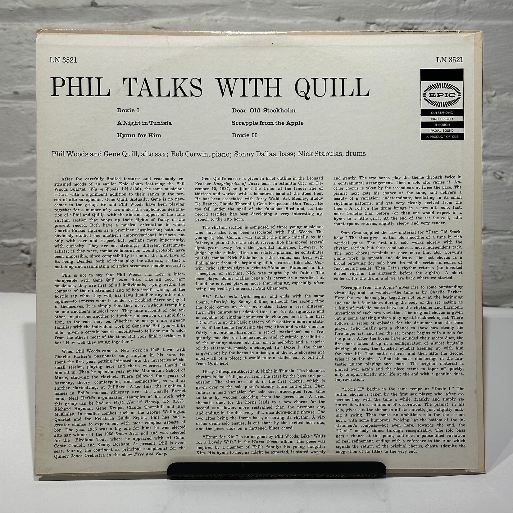 [Kollectible Vinyl] Woods, Phil Quartet With Gene Quill: Phil Talks With Quill (1959, Canada, Mono, VG) [EPIC]