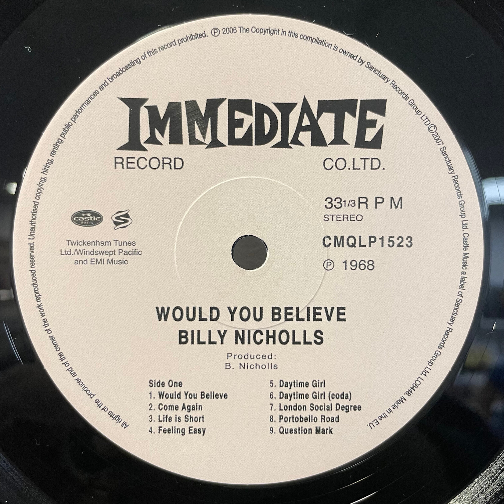 [Kollectible Vinyl] Nicholls, Billy: Would You Believe (2007, UK, Numbered, NM) [IMMEDIATE]