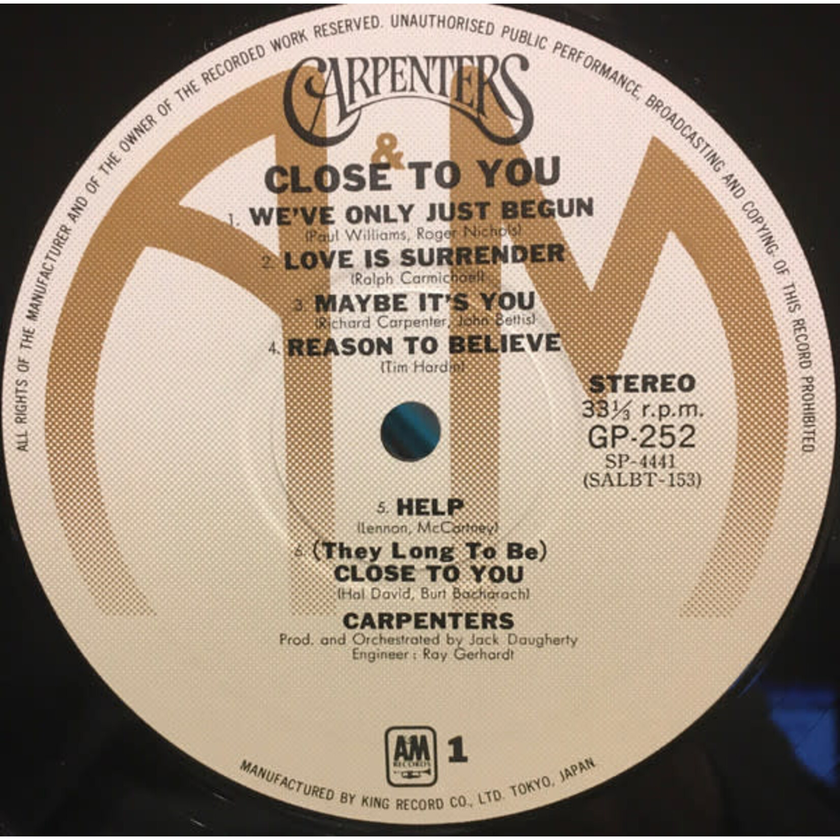[Japanese Vintage] Carpenters: Close To You (w/ Obi & Insert Poster) [JAPANESE VINTAGE]