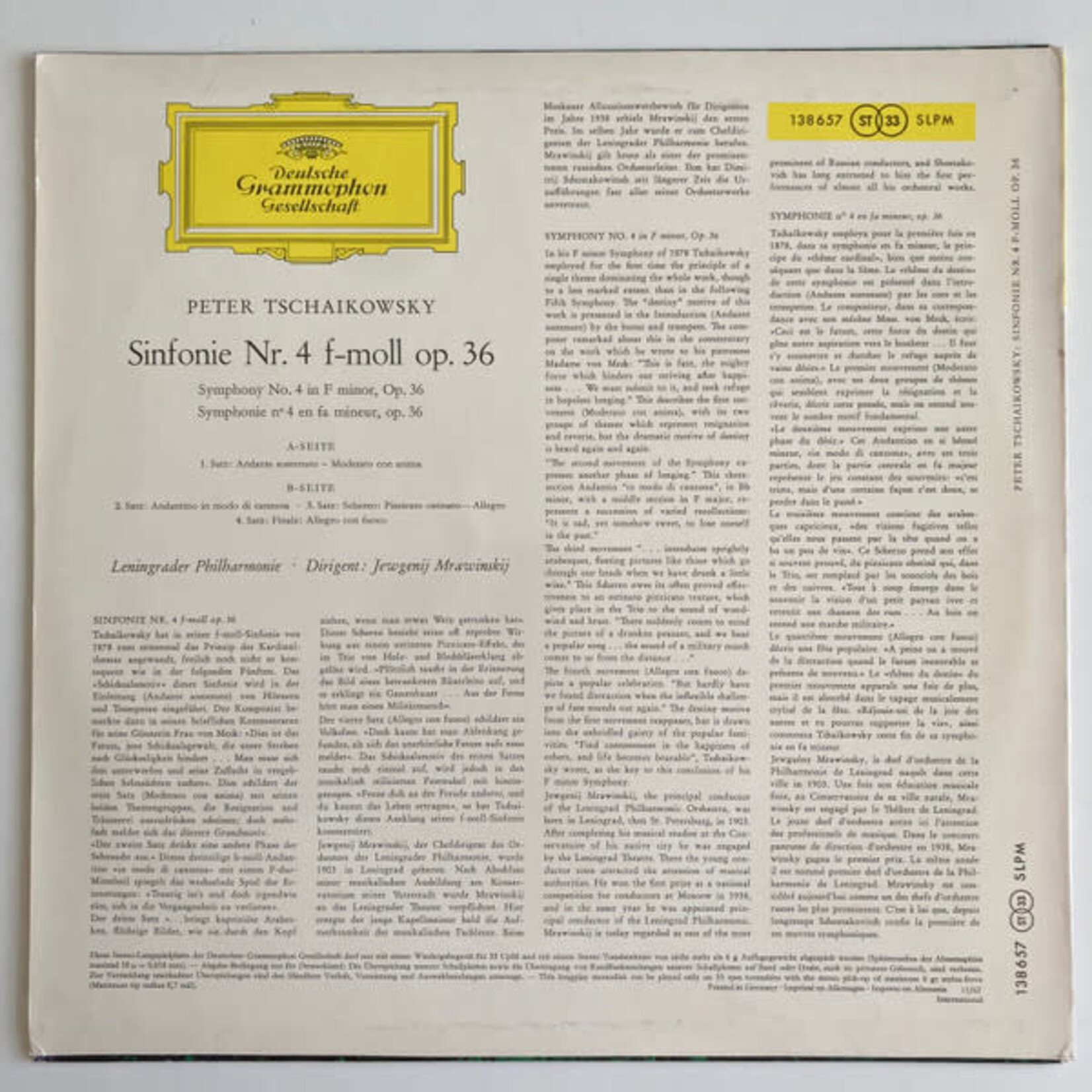 [Kollectible Vinyl] Peter Tschaikowsky, Leningrader Philharmonie, Jewgenij Mrawinskij: Sinfonie Nr. 4 F-moll Op. 36 = Symphony No. 4 In F Minor, Op. 36 [Deutsche Grammophon]