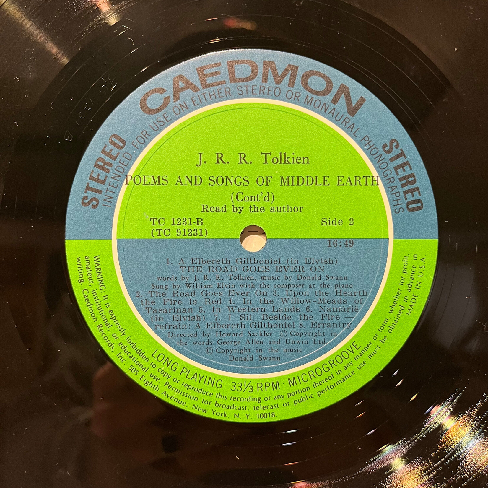 [Kollectible Vinyl] J.R.R. Tolkien: Poems And Songs Of Middle Earth (1967, US, Read by Author, VG+) [CAEDMON]