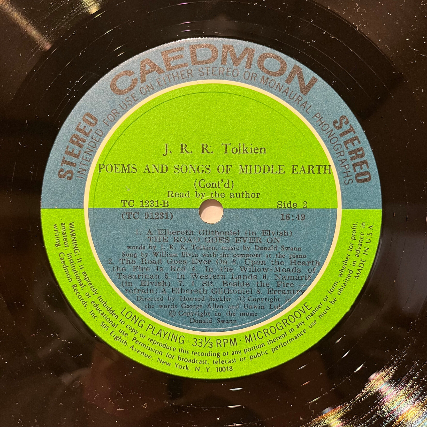 [Kollectible Vinyl] J.R.R. Tolkien: Poems And Songs Of Middle Earth (1967, US, Read by Author, VG++) [CAEDMON]