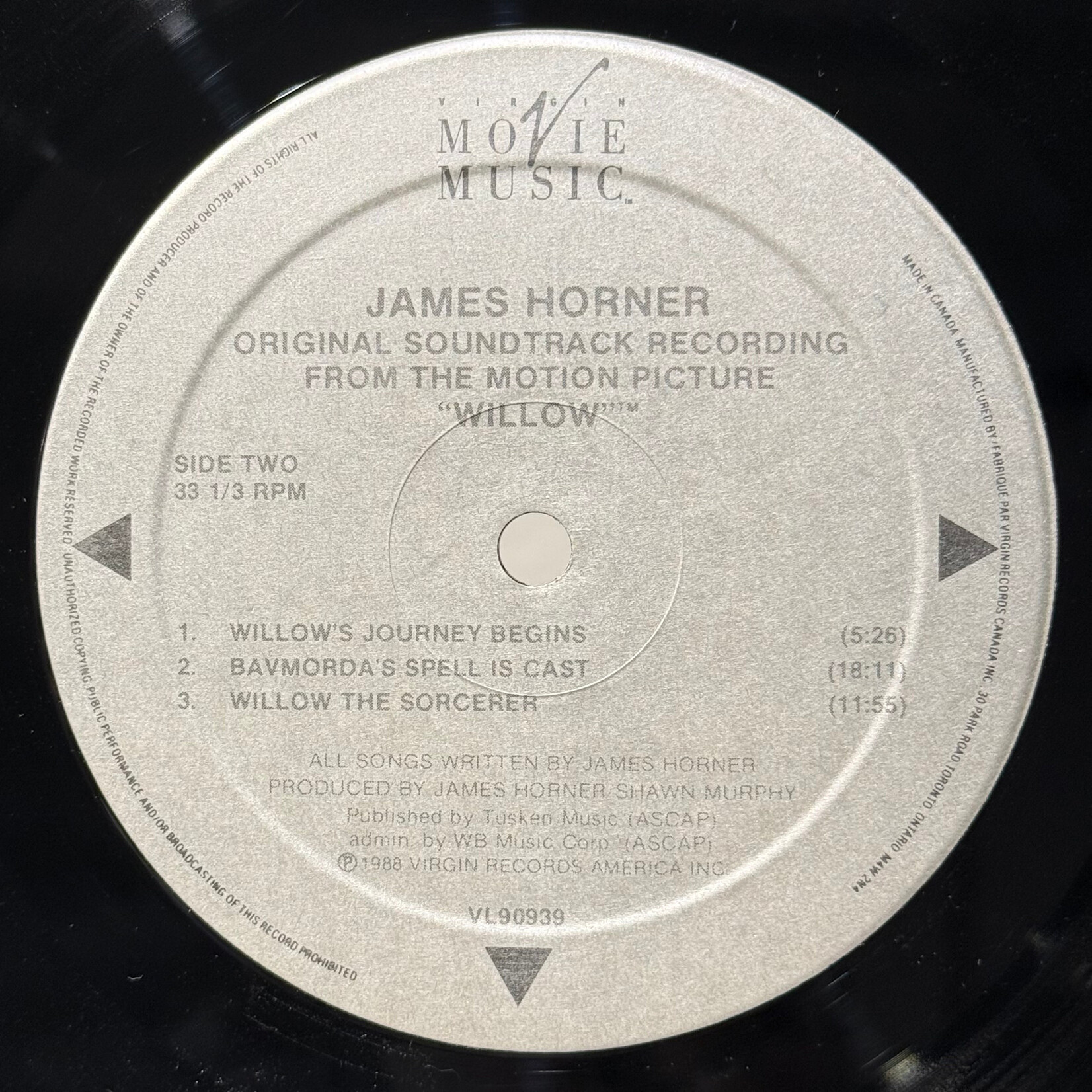 [Kollectible Vinyl] Horner, James: Willow (Original Motion Picture Soundtrack) (1988, Canada, VG+) [VIRGIN]