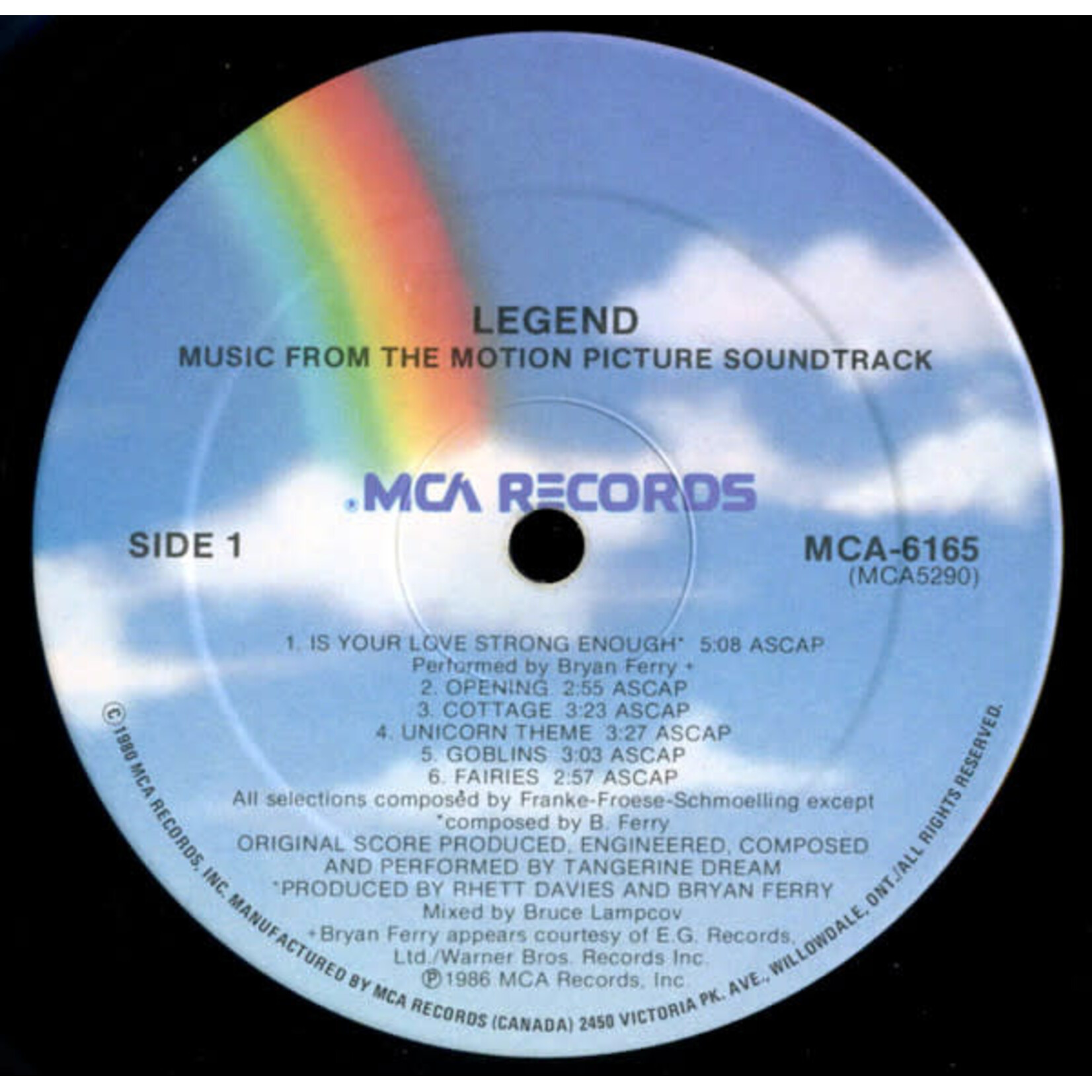 [Kollectible Vinyl] Tangerine Dream: Legend (Music From The Motion Picture Soundtrack) (1986, Original, NM)[MCA}