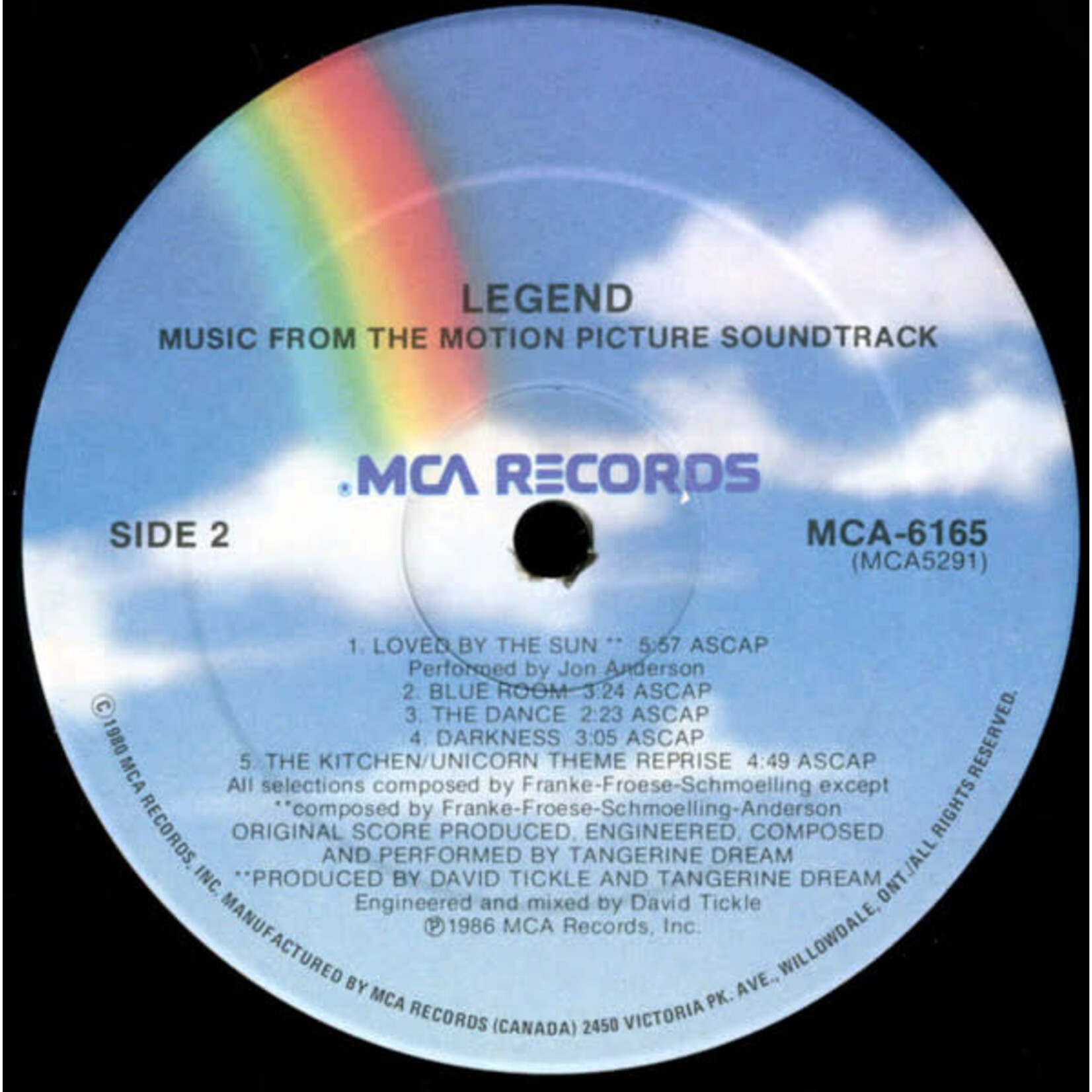 [Kollectible Vinyl] Tangerine Dream: Legend (Music From The Motion Picture Soundtrack) (1986, Original, NM)[MCA}