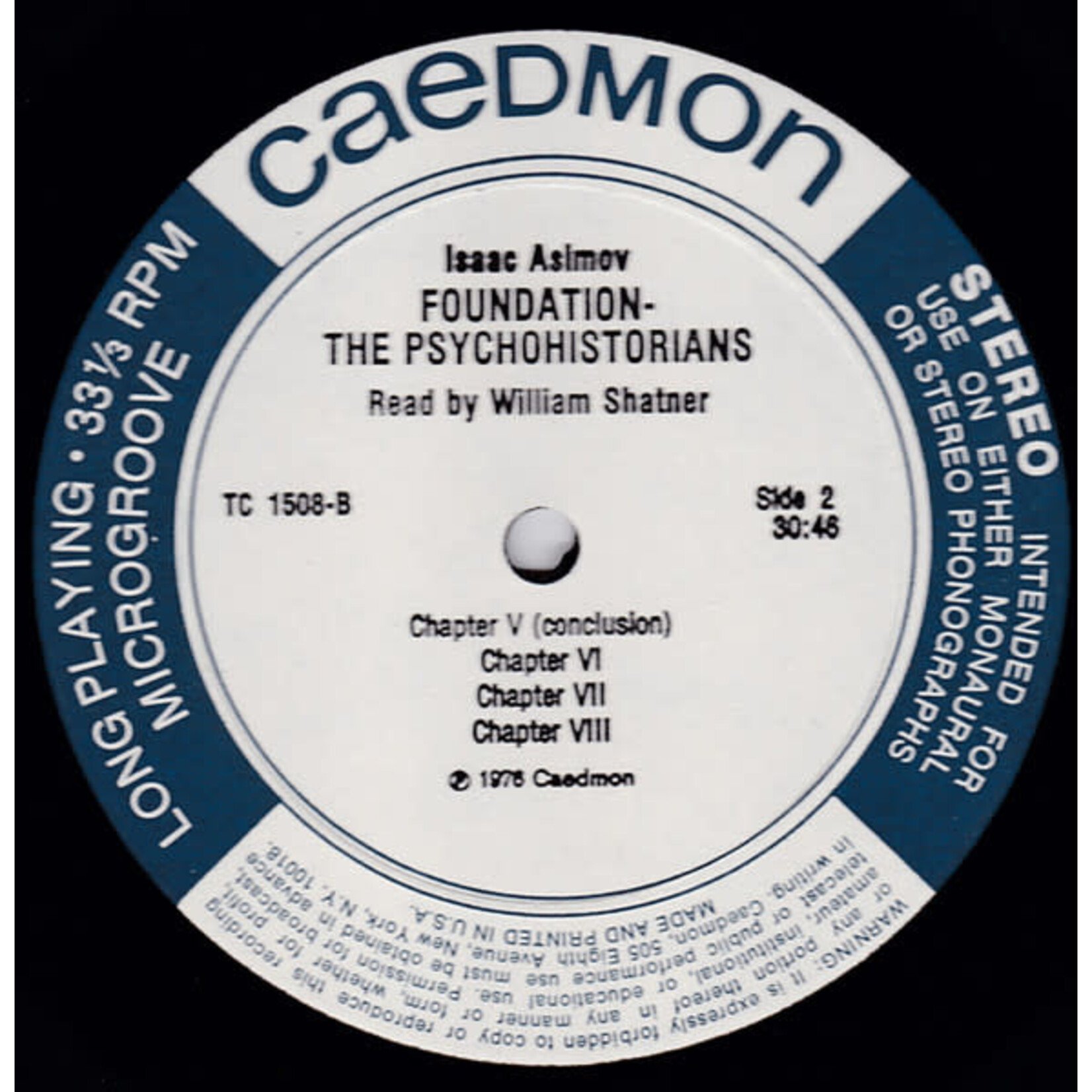 [Kollectible Vinyl] Asimov, Isaac: Foundation: The Psychohistorians - Read by William Shatner (1976, US, VG++/EX)