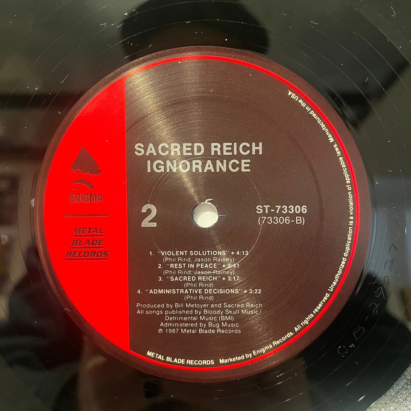 [Kollectible Vinyl] Sacred Reich: Ignorance (1987, USA, w, insert, VG+) [METAL BLADE]