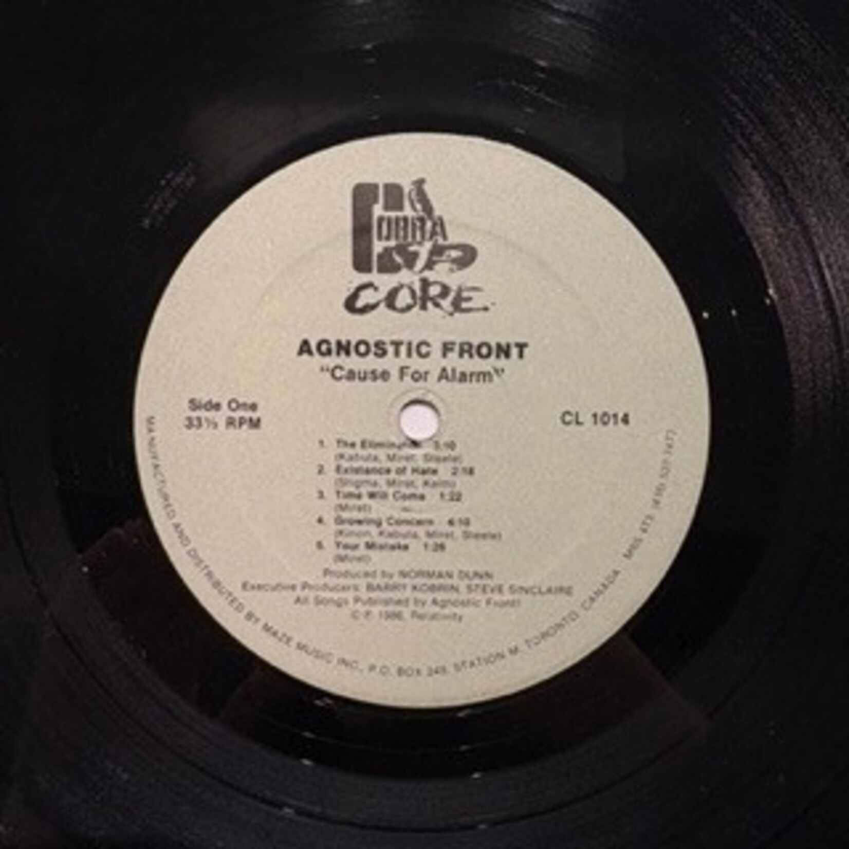 [Kollectible Vinyl] Agnostic Front: Cause For Alarm (1986, CA, VG+) [COBRA CORE]