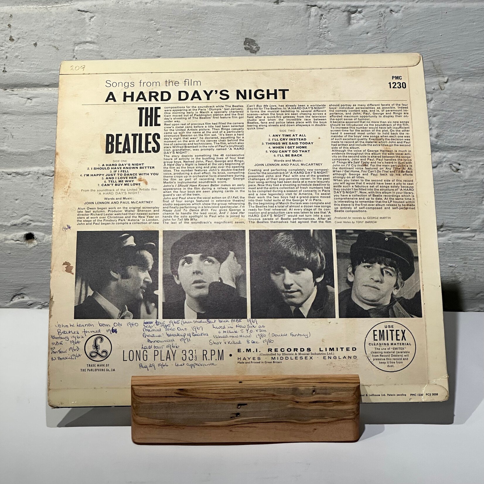 [Kollectible Vinyl] Beatles: A Hard Day's Night (1964, UK, Mono, "MT" Tax Stamp, VG+) [PARLOPHONE]