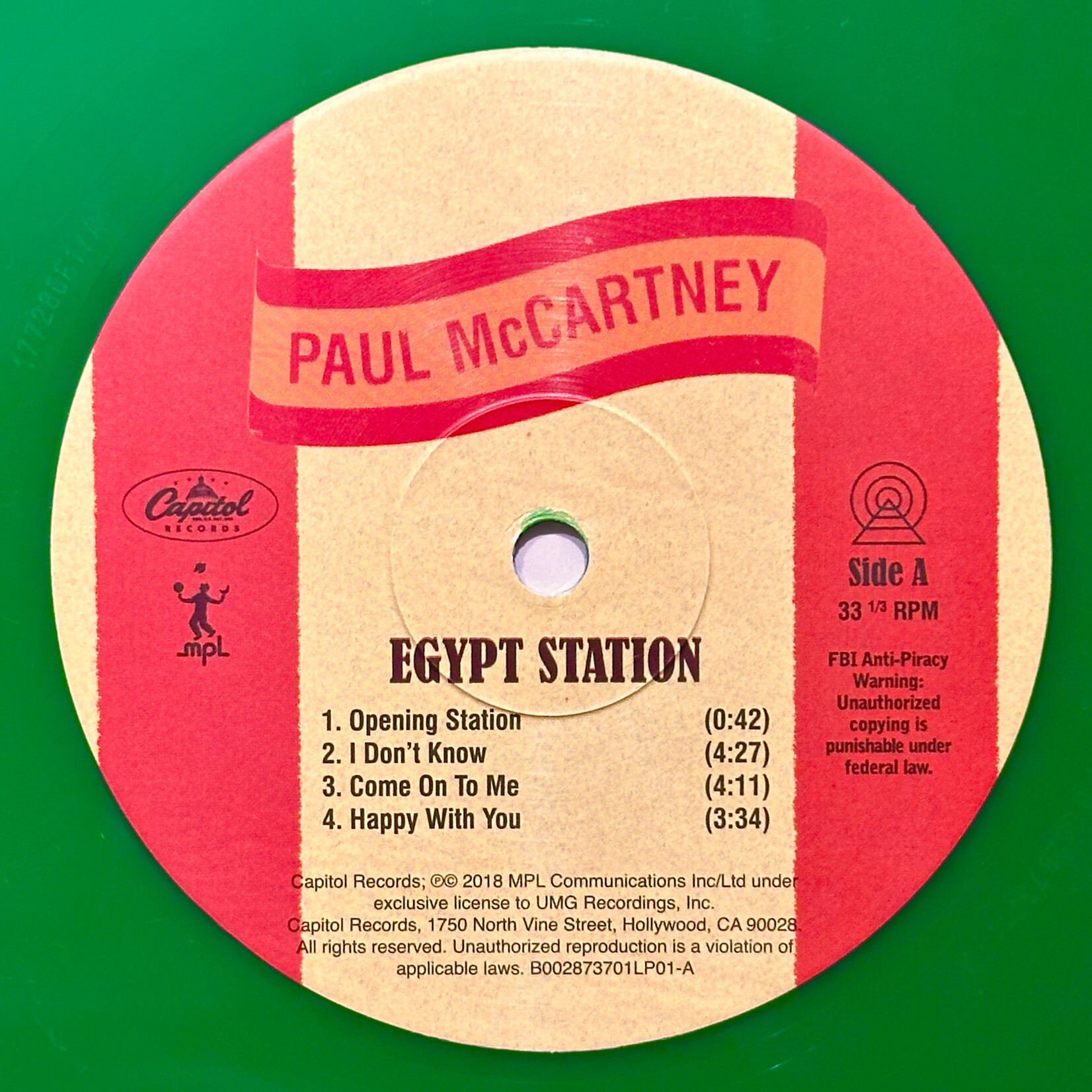 [Kollectible Vinyl] McCartney, Paul: Egypt Station (2018, USA, Limited Edition, Green, VG+) [CAPITOL]