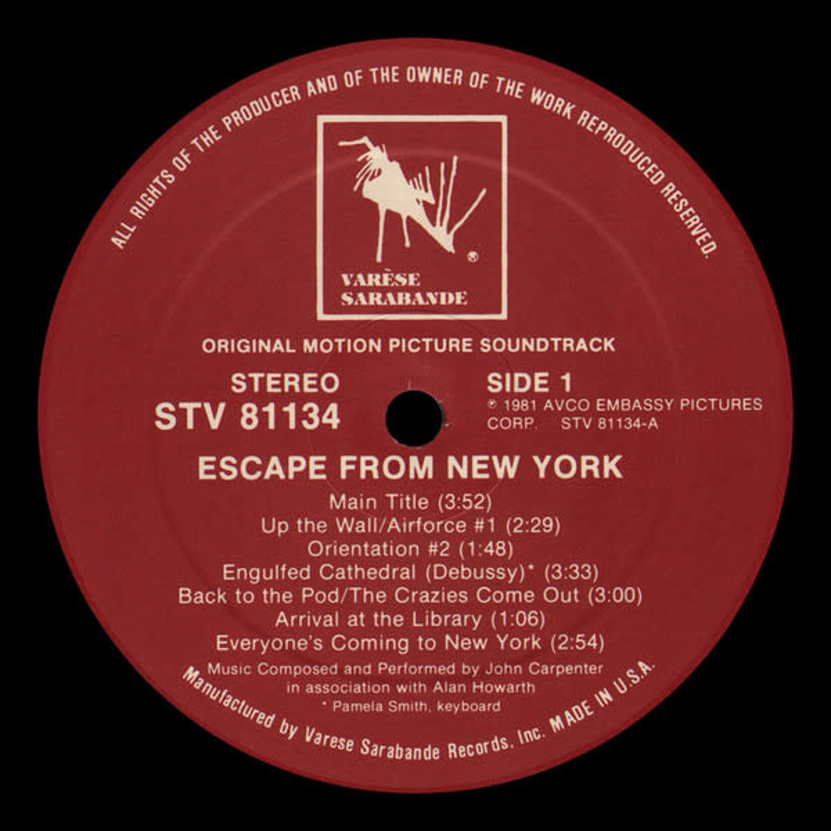 [Kollectible Vinyl] Carpenter, John In Association With Alan Howarth: Escape From New York (Original Motion Picture Soundtrack) (1981, US, EX) [VARESE SARABANDE]