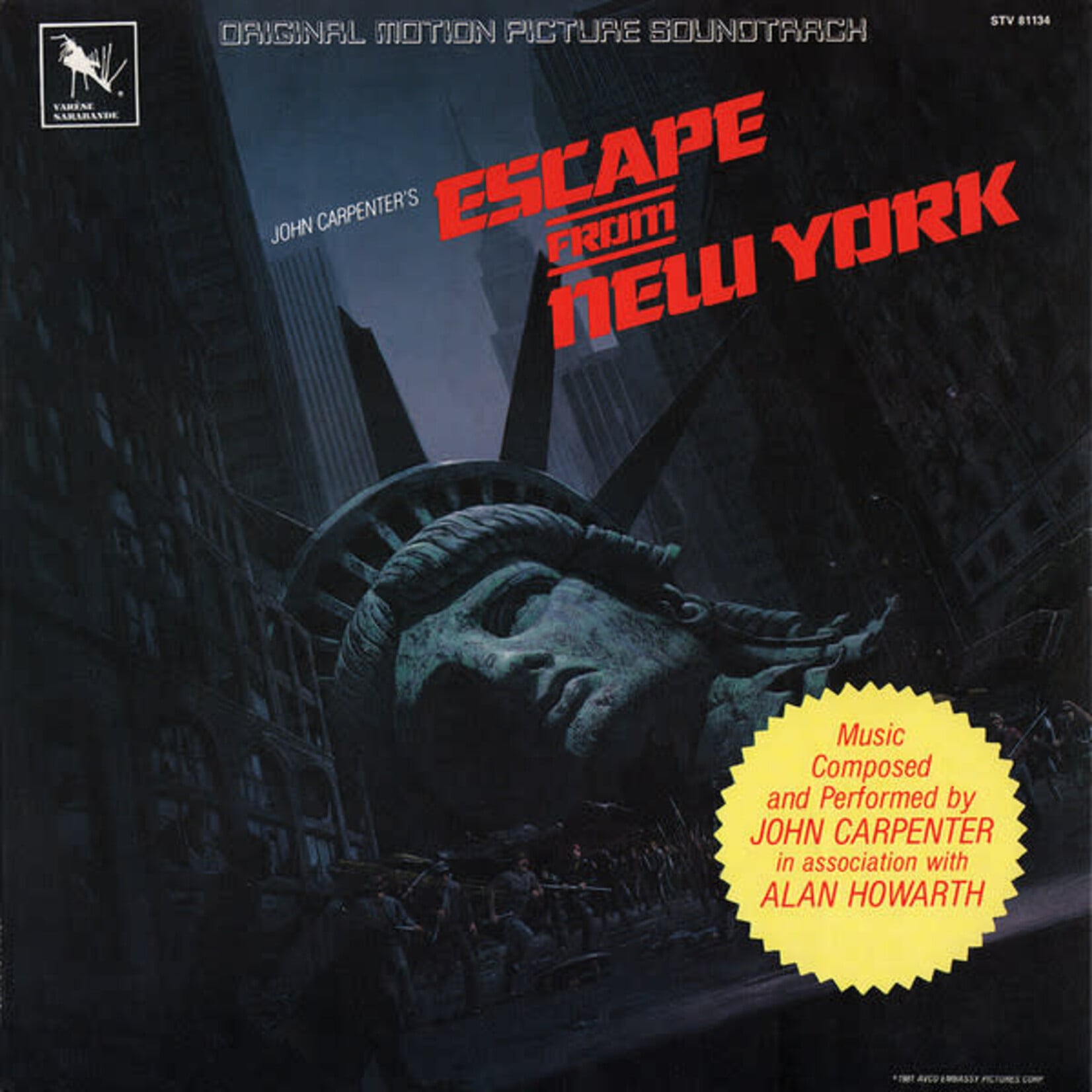 [Kollectible Vinyl] Carpenter, John In Association With Alan Howarth: Escape From New York (Original Motion Picture Soundtrack) (1981, US, EX) [VARESE SARABANDE]