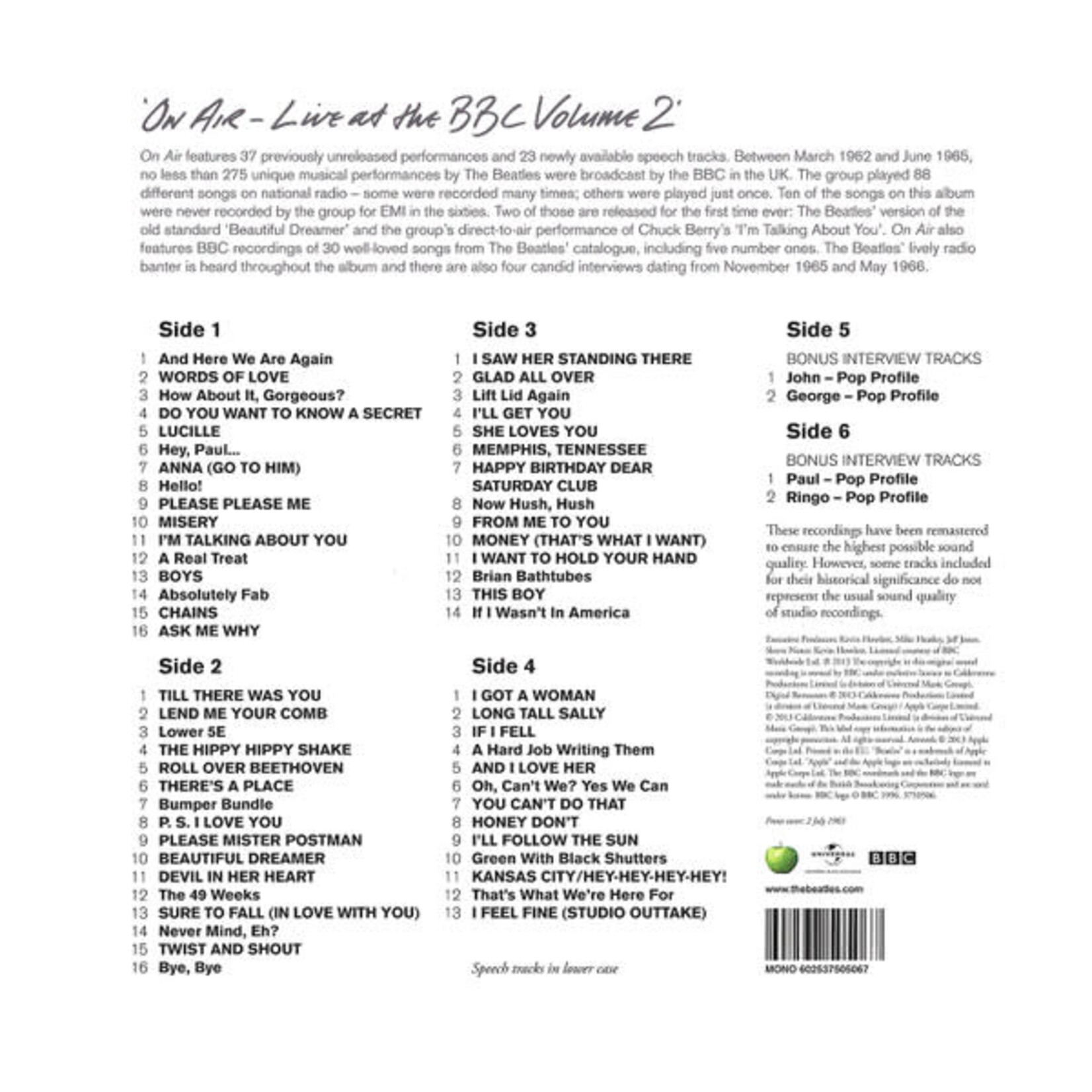 [Kollectible Vinyl] Beatles: On Air - Live At The BBC Volume 2 (2013, Europe, 3LP Remaster, Sealed) [APPLE]