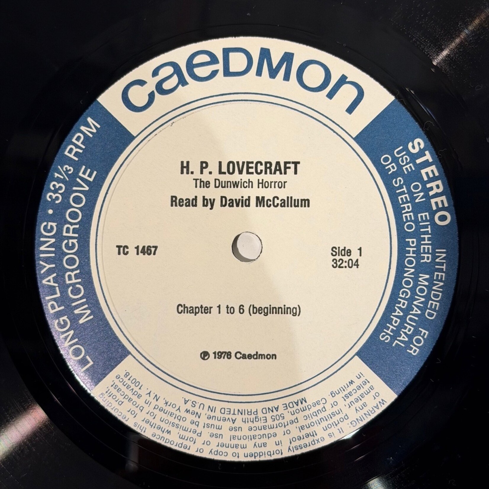 [Kollectible Vinyl] H.P. Lovecraft: The Dunwich Horror (Read by David McCallum) (1976, USA, VG+) [CAEDMON]