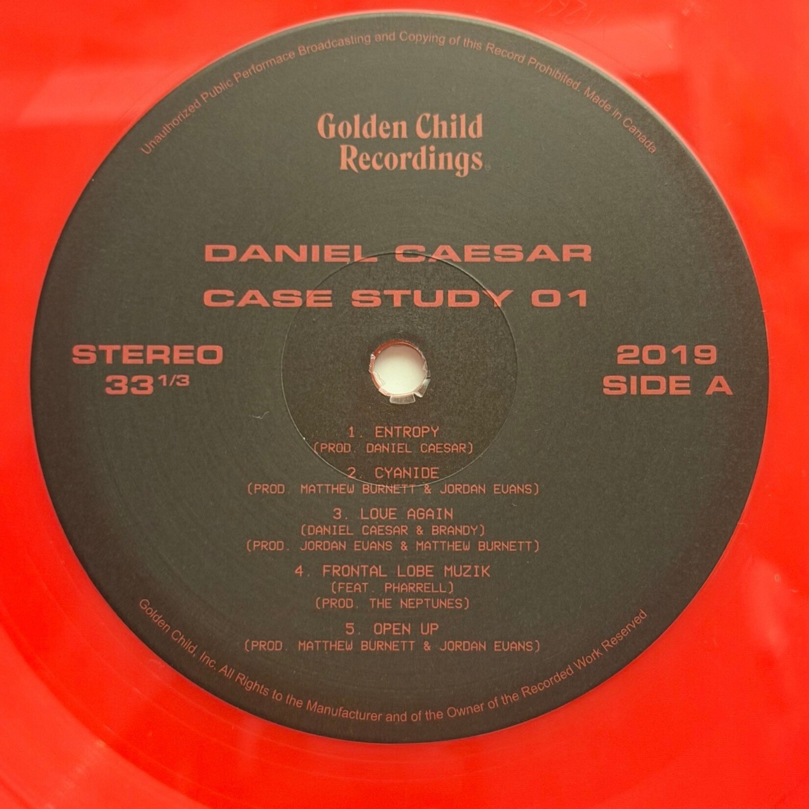 [Kollectible Vinyl] Daniel Caesar: Case Study 01 (2019, USA, Red Wax, Ex) [GOLDEN CHILD]