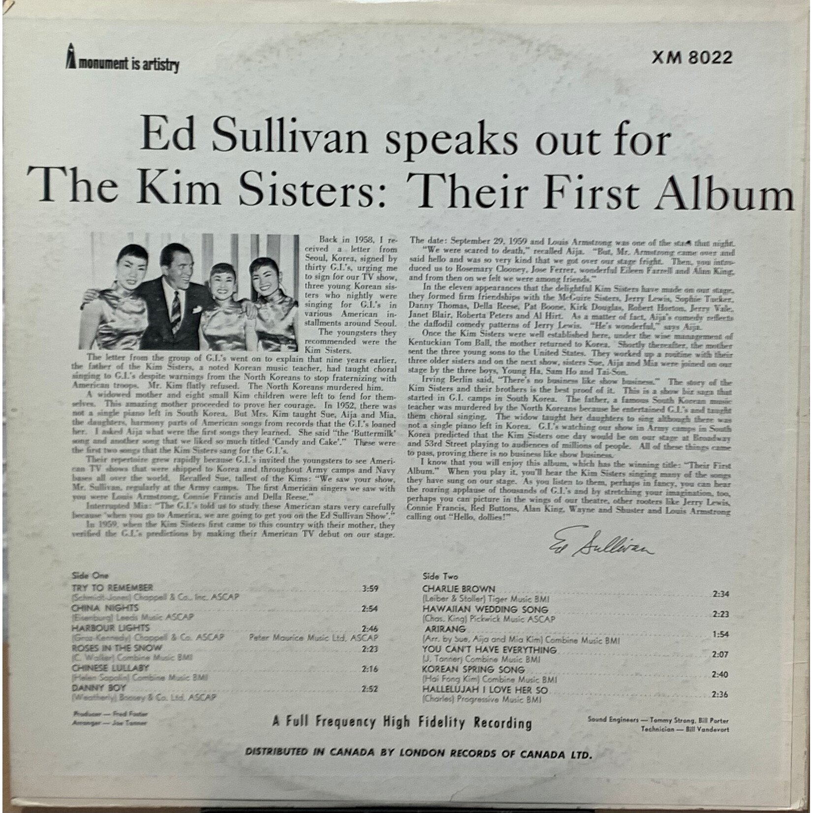 [Kollectible Vinyl] Kim Sisters: Their First Album (1959, Canada, Mono, VG+) [MONUMENT]