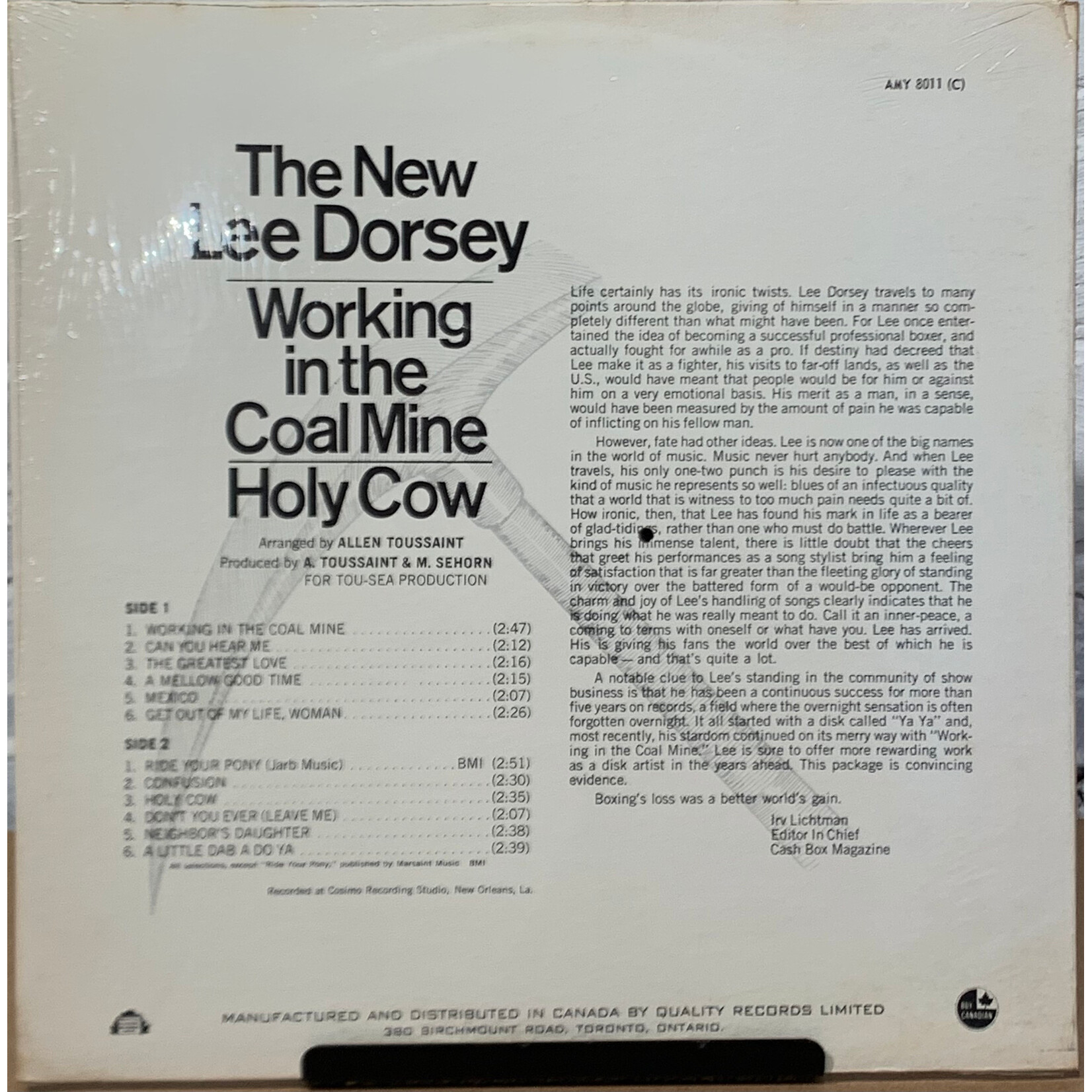 [Kollectible Vinyl] Dorsey, Lee: Working in The Coal Mine - Holy Cow (1966, Canada, In Shrink, EX) [AMY]