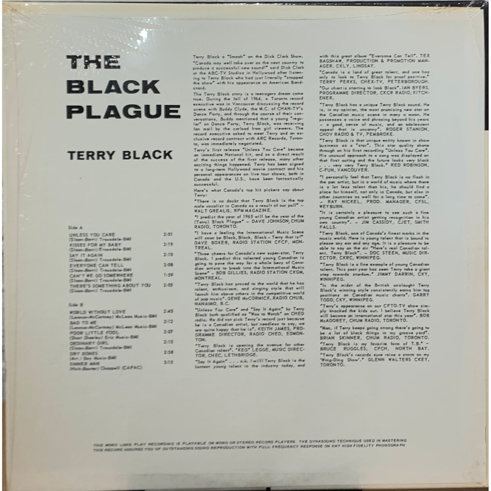 [Kollectible Vinyl] Black, Terry: The Black Plague (1964, Canada, In Shrink, EX) [ARC]