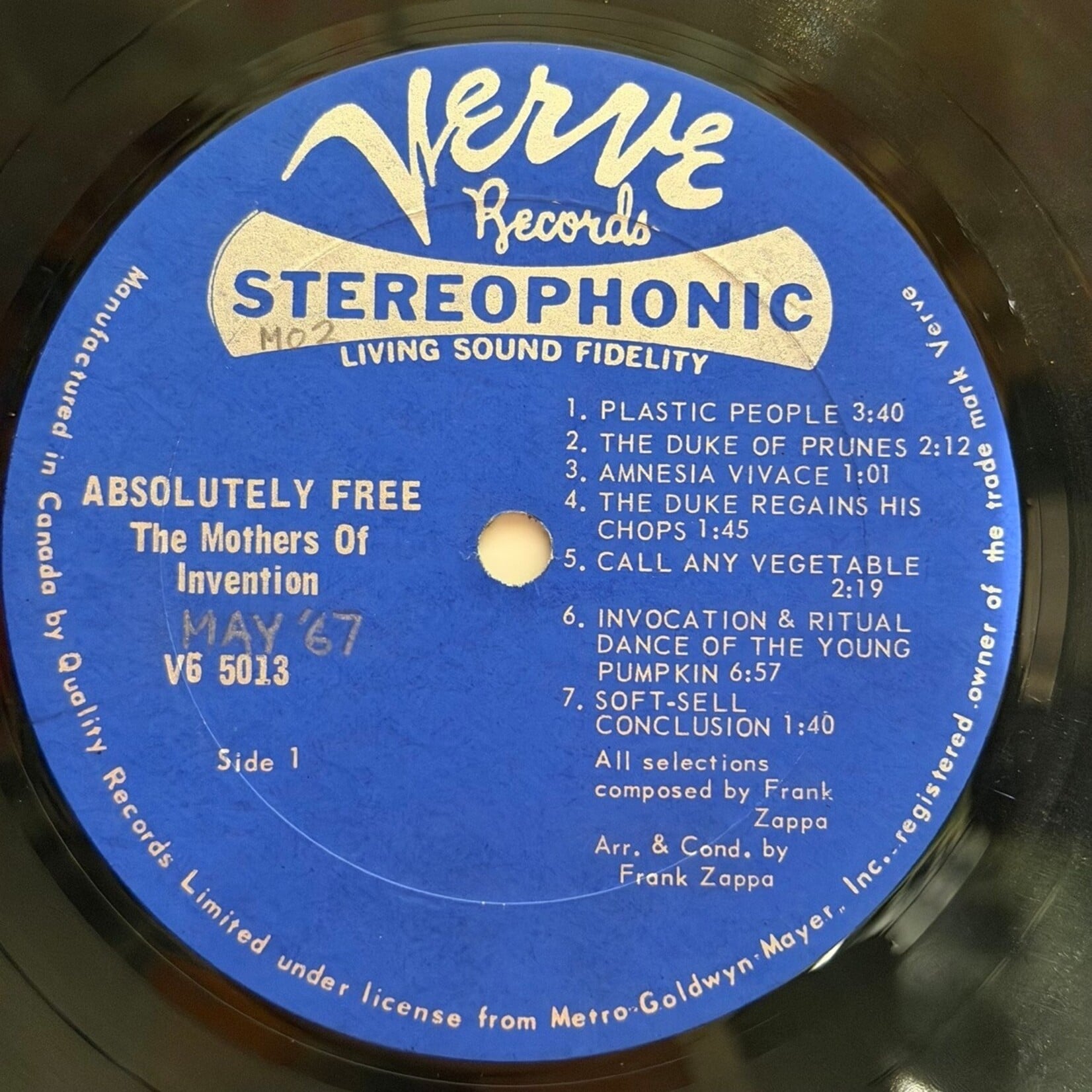 [Nick's Disk Pics] Zappa, Frank & The Mothers Of Invention: Absolutely Free (1967, CANADA, Disc VG+) [VERVE]