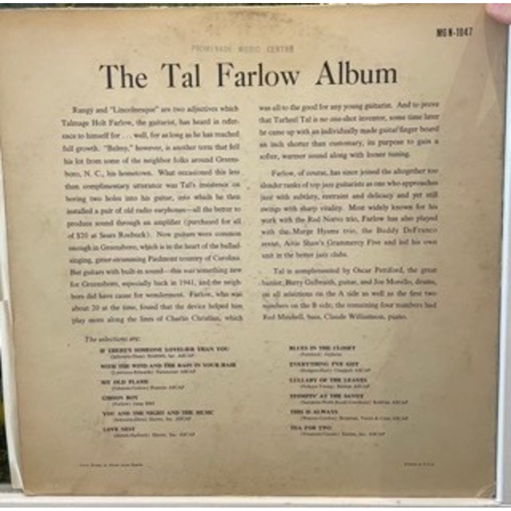 [Kollectible Vinyl] Farlow, Tal: The Tal Farlow Album (1955, USA, VG) [NOGRAN]
