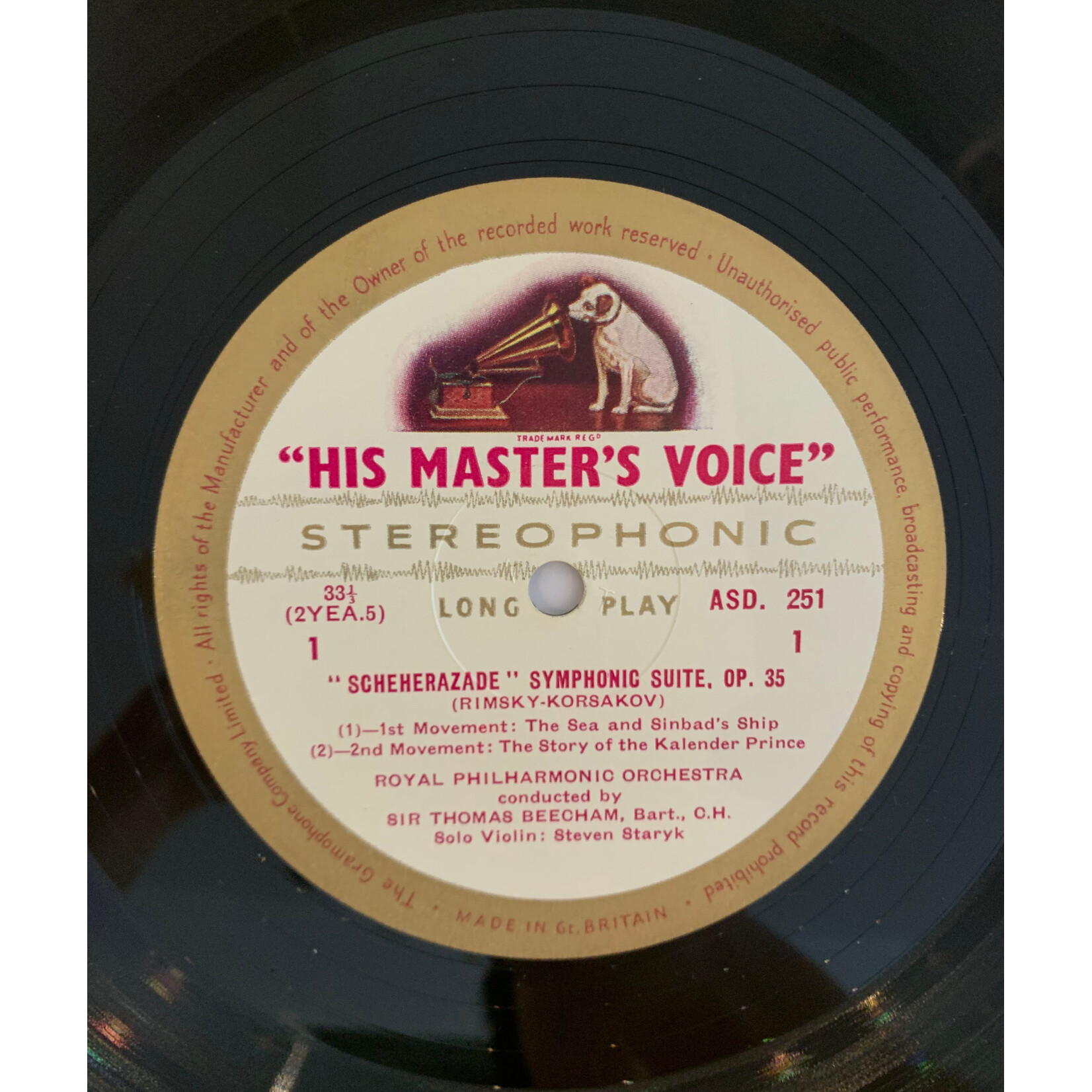 [Kollectible Vinyl] Rimsky-Korsakov, Royal Philharmonic Orchestra, Sir Thomas Beecham Bart., C.H.: Scheherazade (1963, UK, Classical, Stereo, KT Tax Stamp w/ OG Inner, Slight Click On Intro Track 1, EX) [HIS MASTERS]