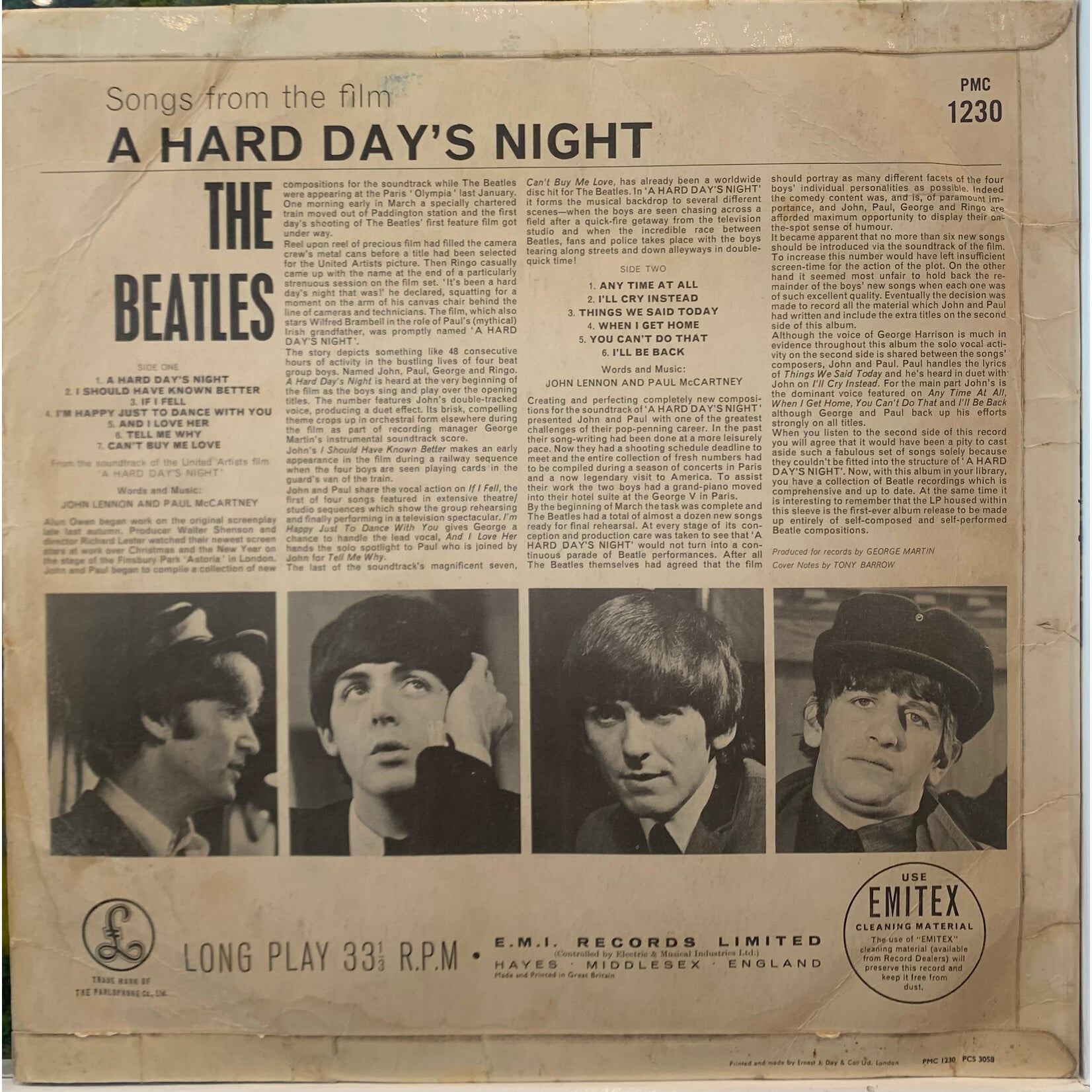 [Kollectible Vinyl] The Beatles: A Hard Day's Night (1964, UK, Mono, Ernest J. Day Sleeve, G+) [PARLOPHONE]