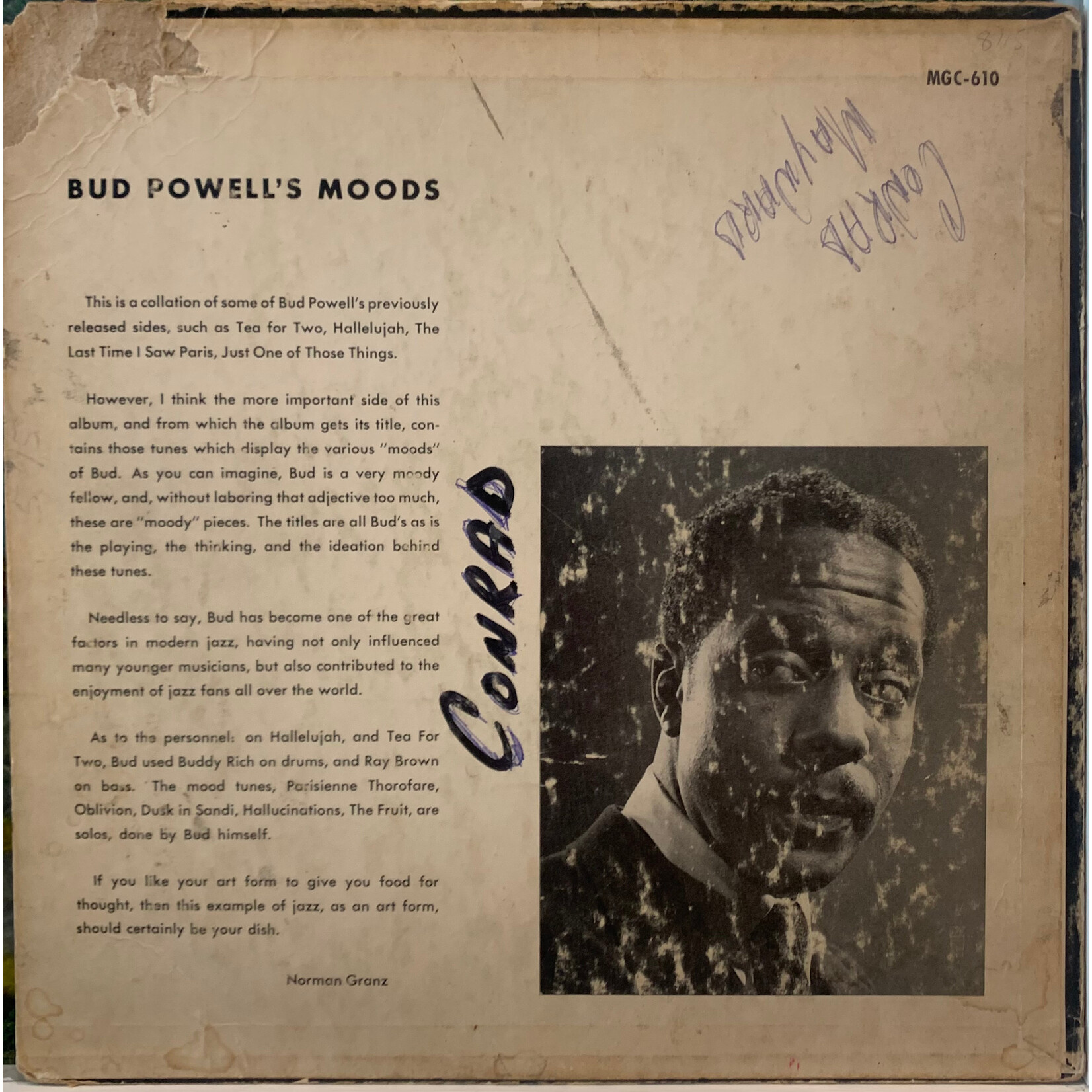 [Kollectible Vinyl] Powell, Bud: Bud Powell's Moods (1954, USA, VG) [CLEF]