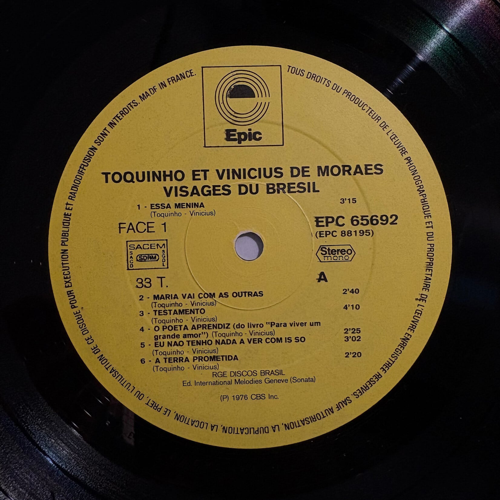 [Nick's Disk Pics] Toquinho Et Vinicius De Moraes: Visages Du Brésil (1976, France, VG+) [EPIC]