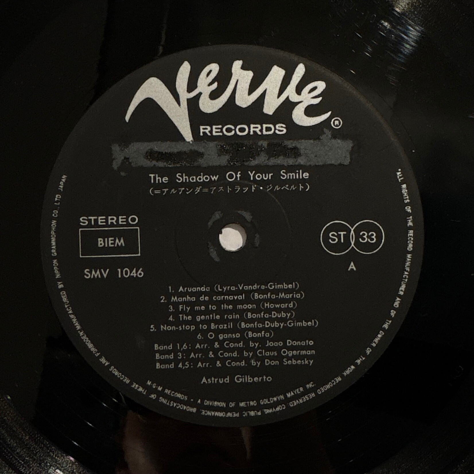 [Nick's Disk Pics] Gilberto, Astrud: The Shadow Of Your Smile (Pre-OBI Release, 1965, Japan, VG+) [VERVE]
